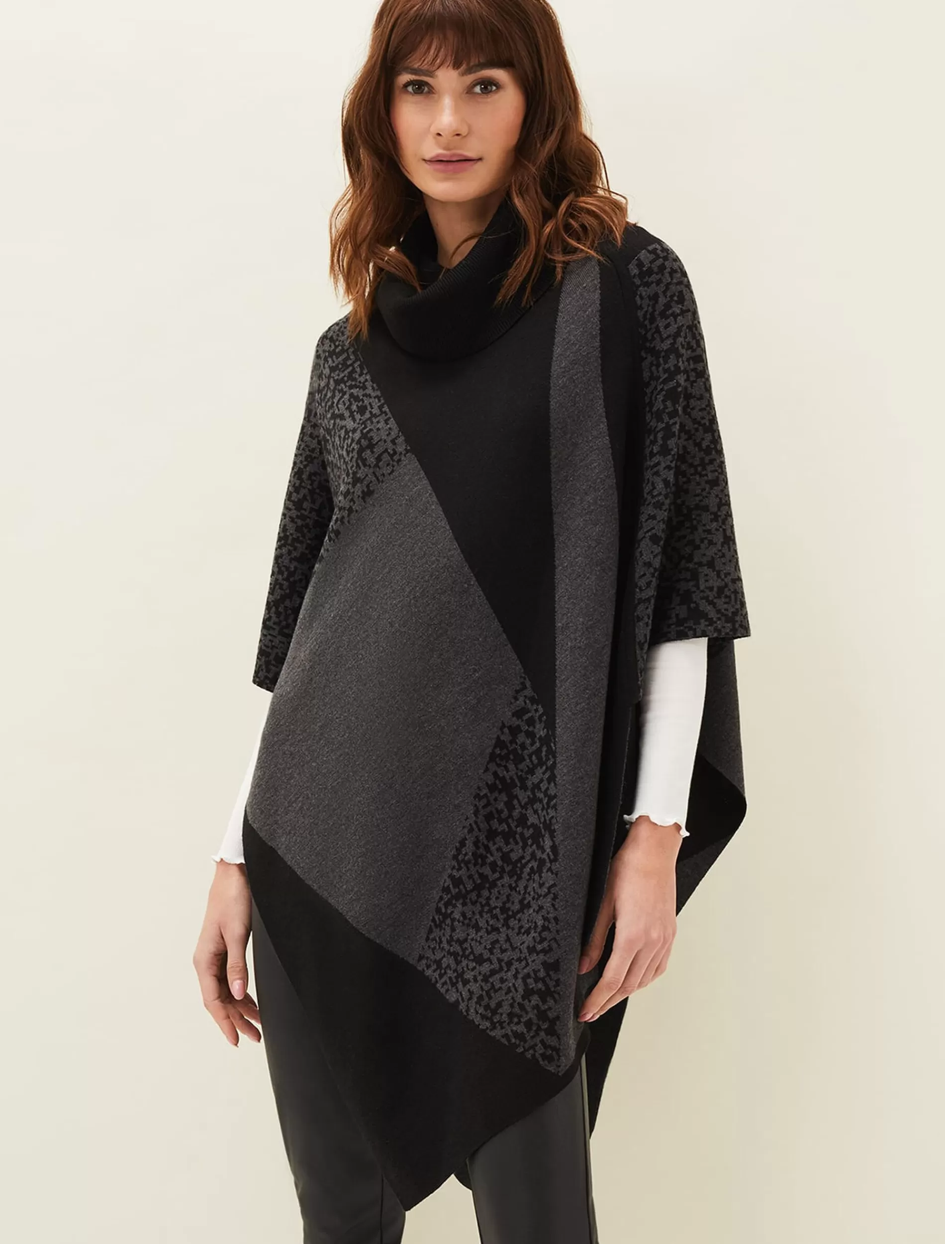Phase Eight Tiff Colourblock Print Asymmetric Cape Black/Grey Store
