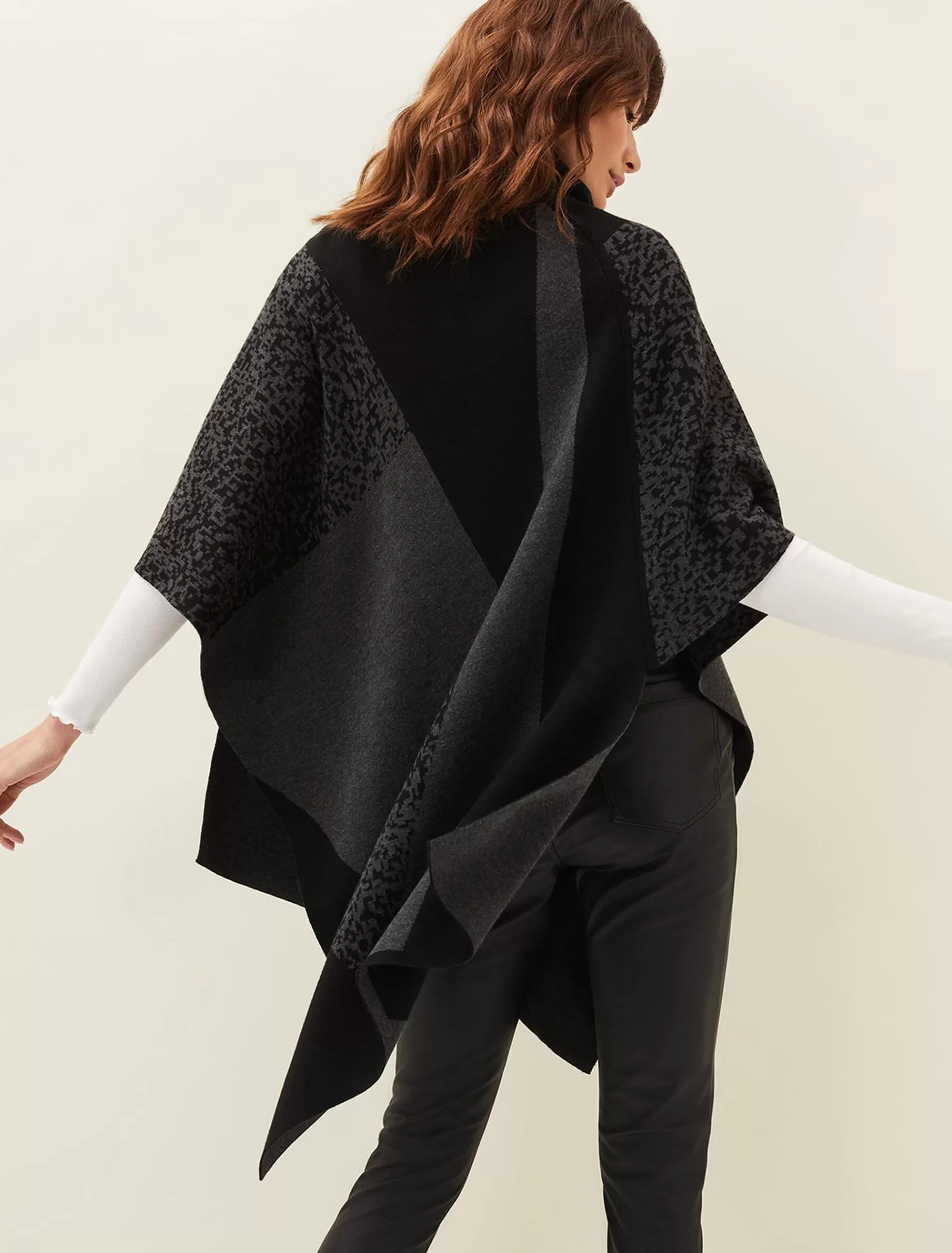 Phase Eight Tiff Colourblock Print Asymmetric Cape Black/Grey Store