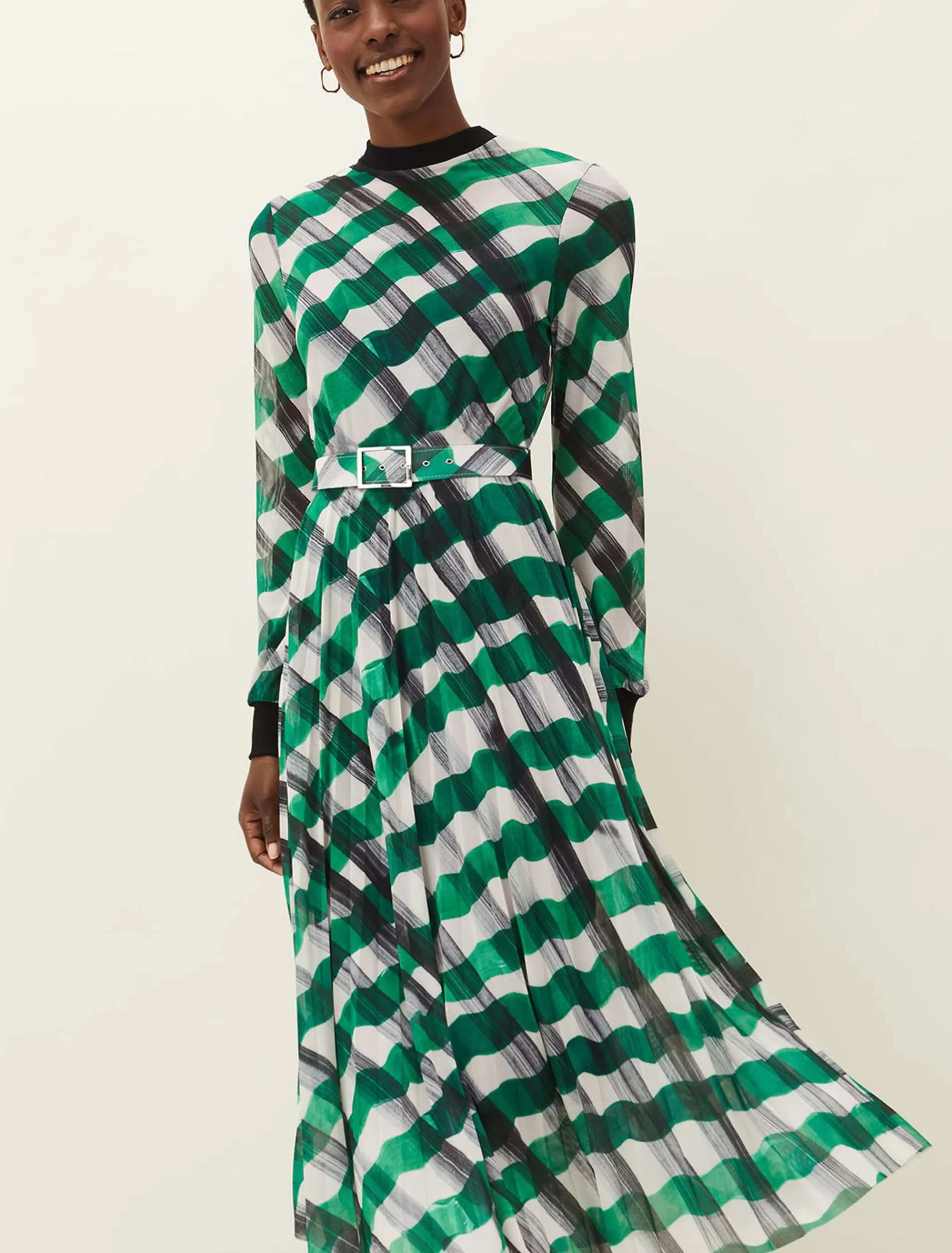 Phase Eight Tiffany Check Mesh Dress Black/Green Fashion