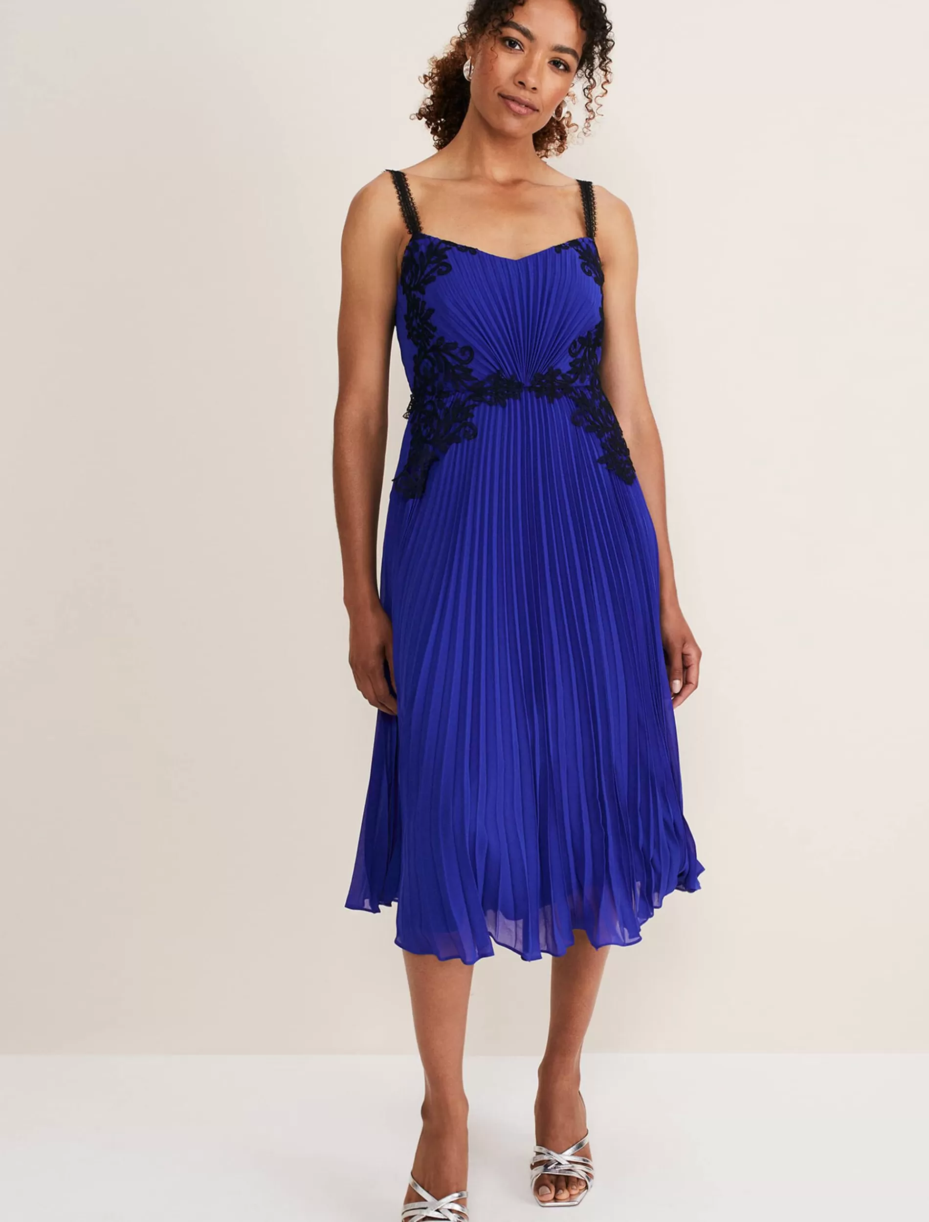 Phase Eight Tiffany Lace Pleated Midi Dress Cobalt Hot
