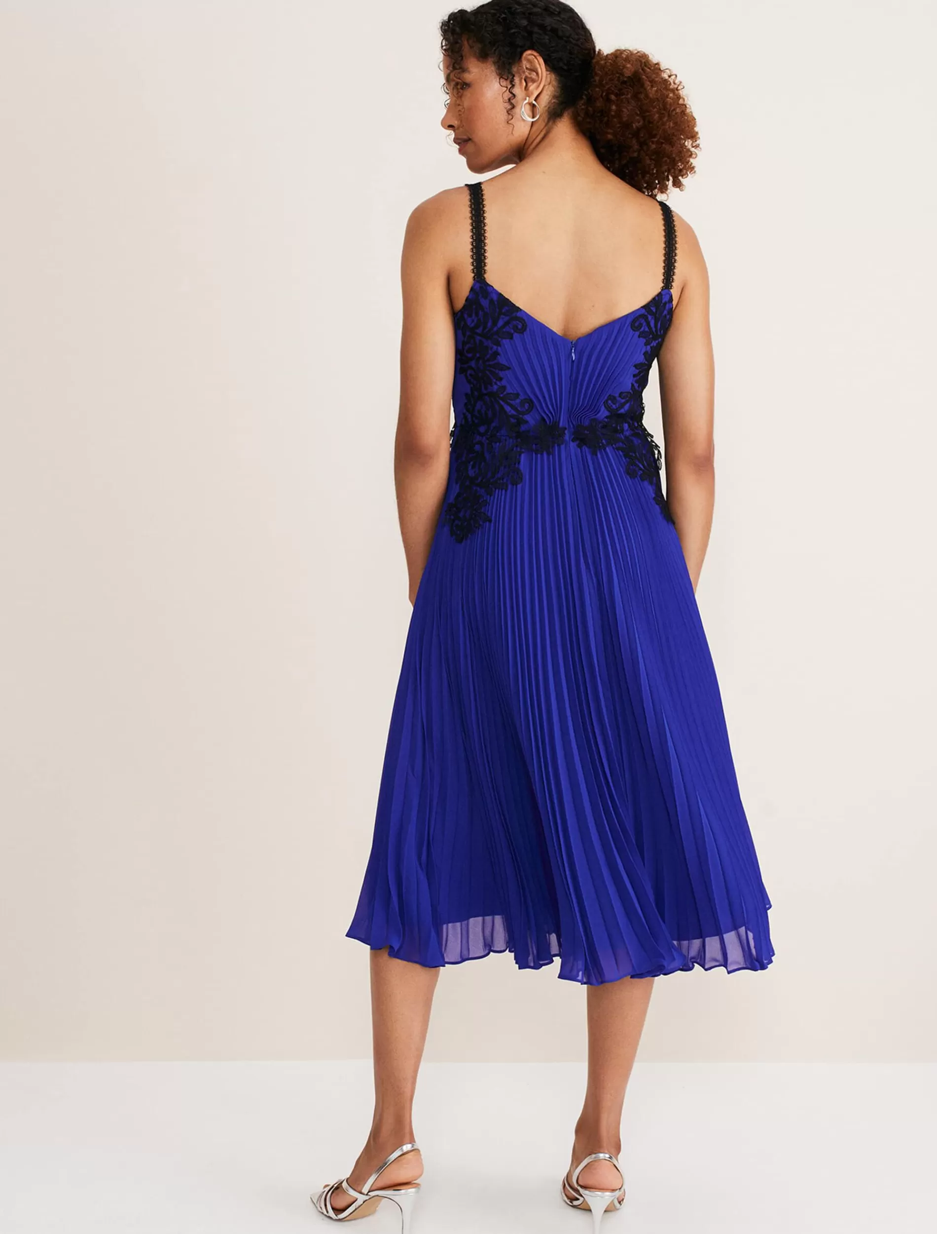 Phase Eight Tiffany Lace Pleated Midi Dress Cobalt Hot
