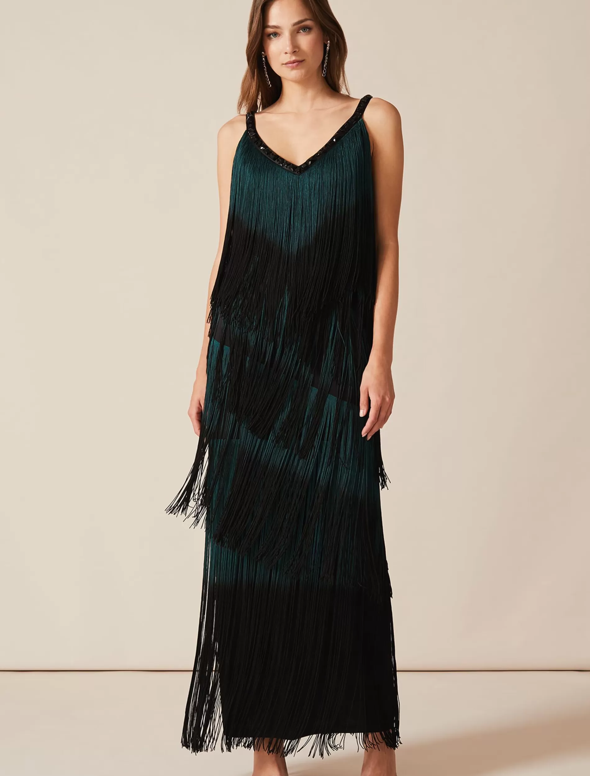 Phase Eight Tina Tassel Dress Black/Forest Cheap