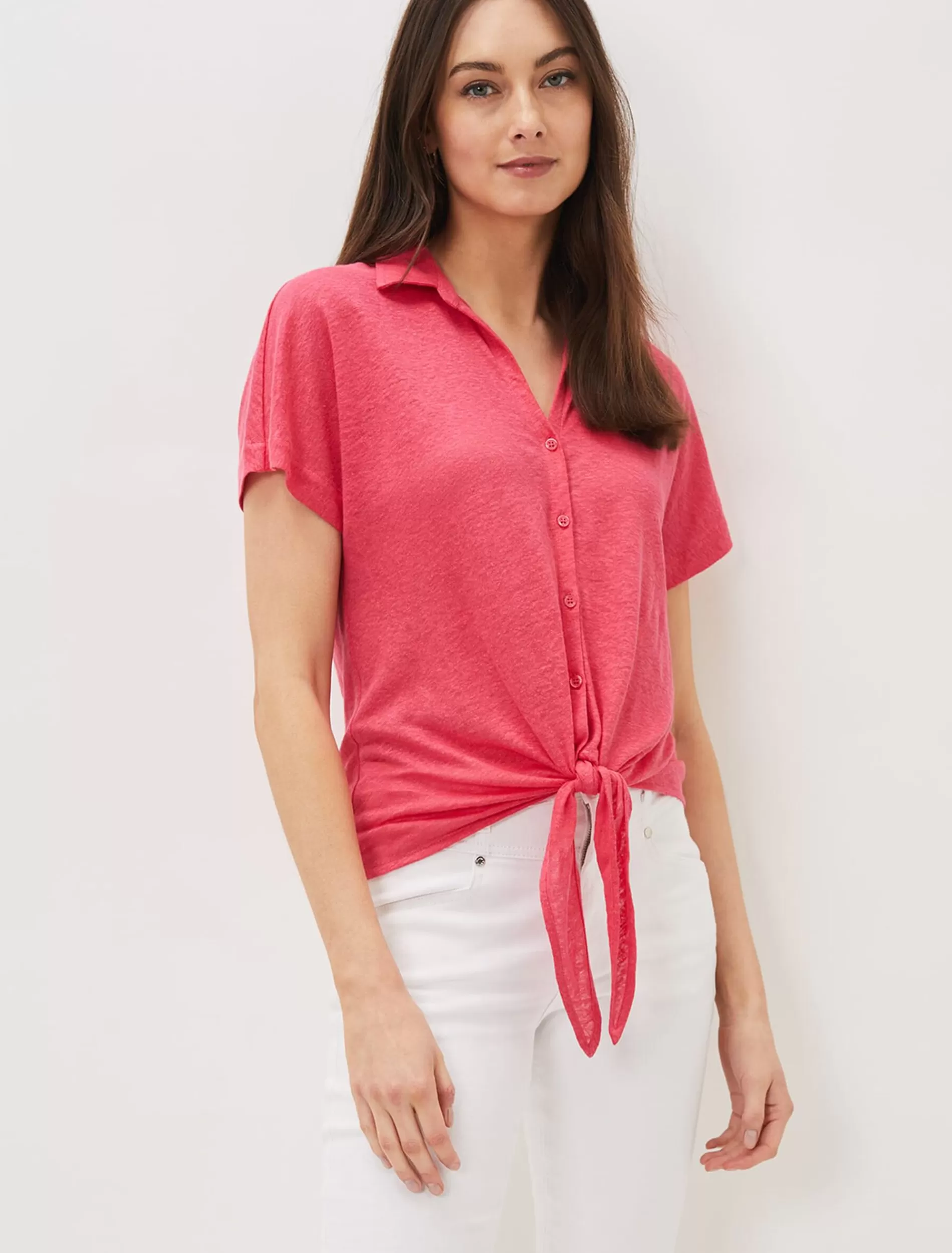 Phase Eight Tracey Linen Tie Hem Shirt Hot Pink Best Sale