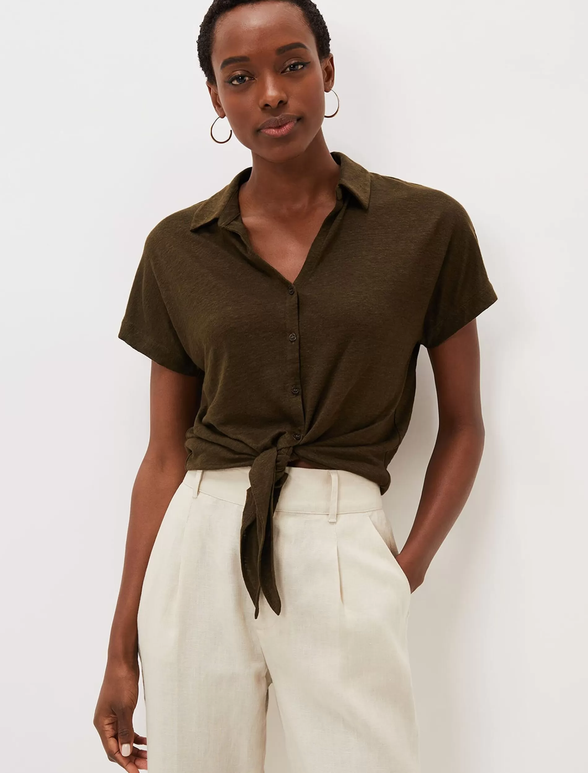 Phase Eight Tracey Tie Hem Shirt Khaki Outlet