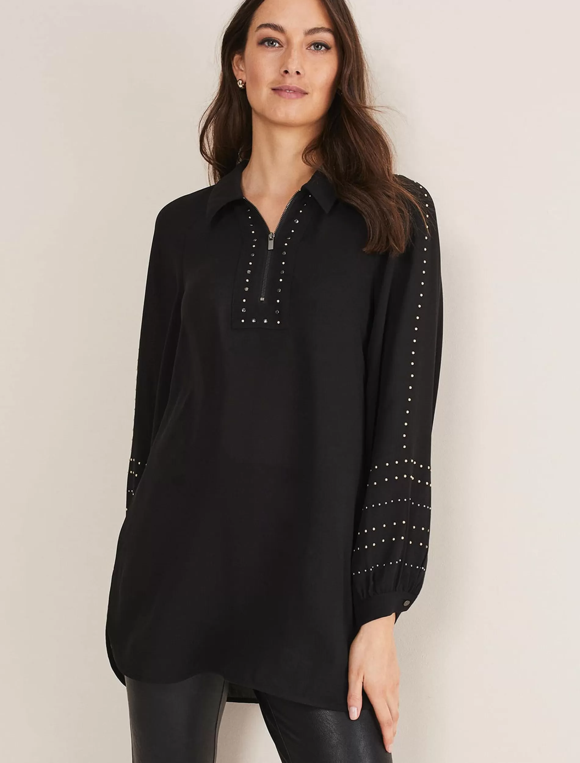 Phase Eight Tullulah Heatfix Sleeve Tunic Blouse Black Clearance