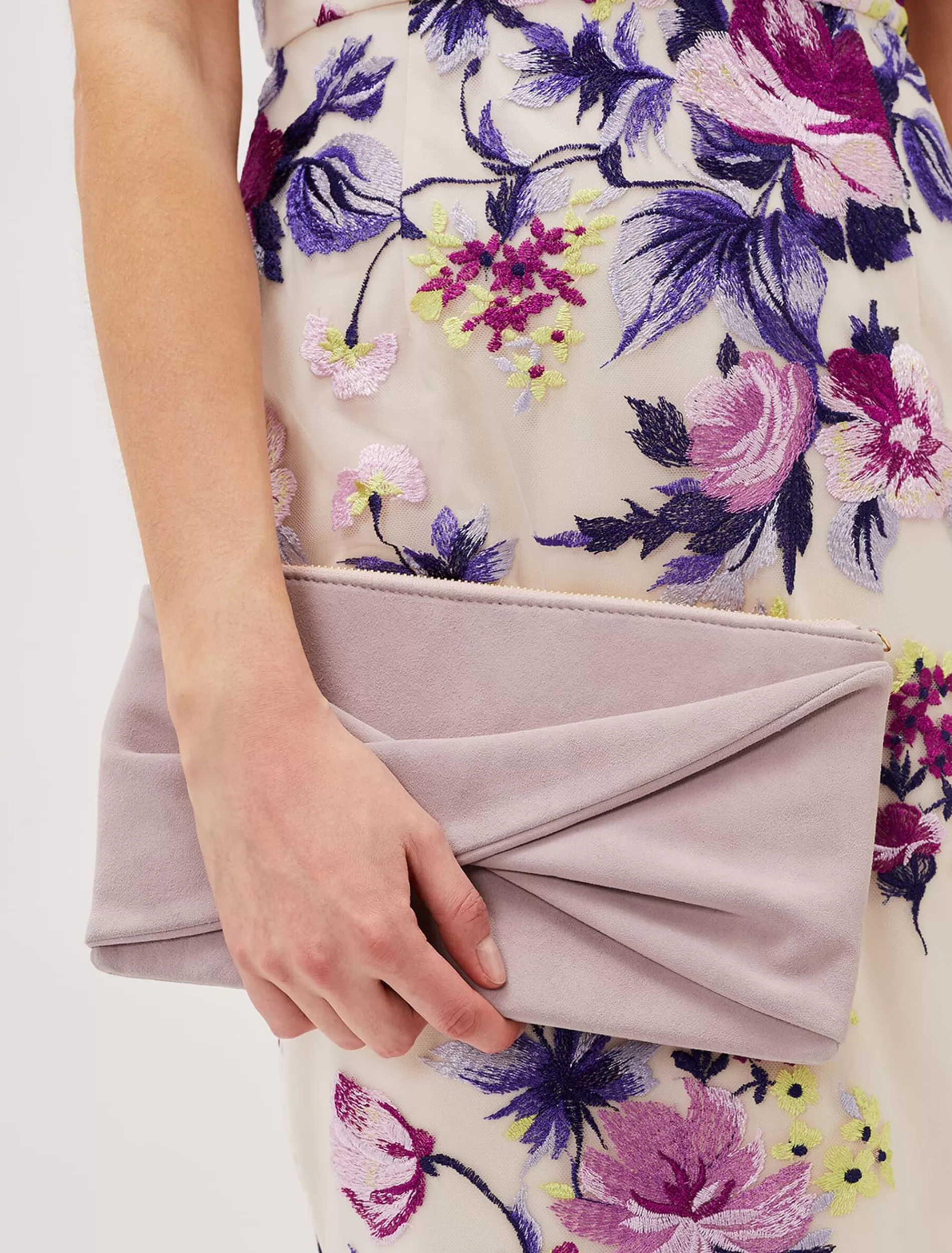 Phase Eight Twist Front Suede Clutch Latte Cheap