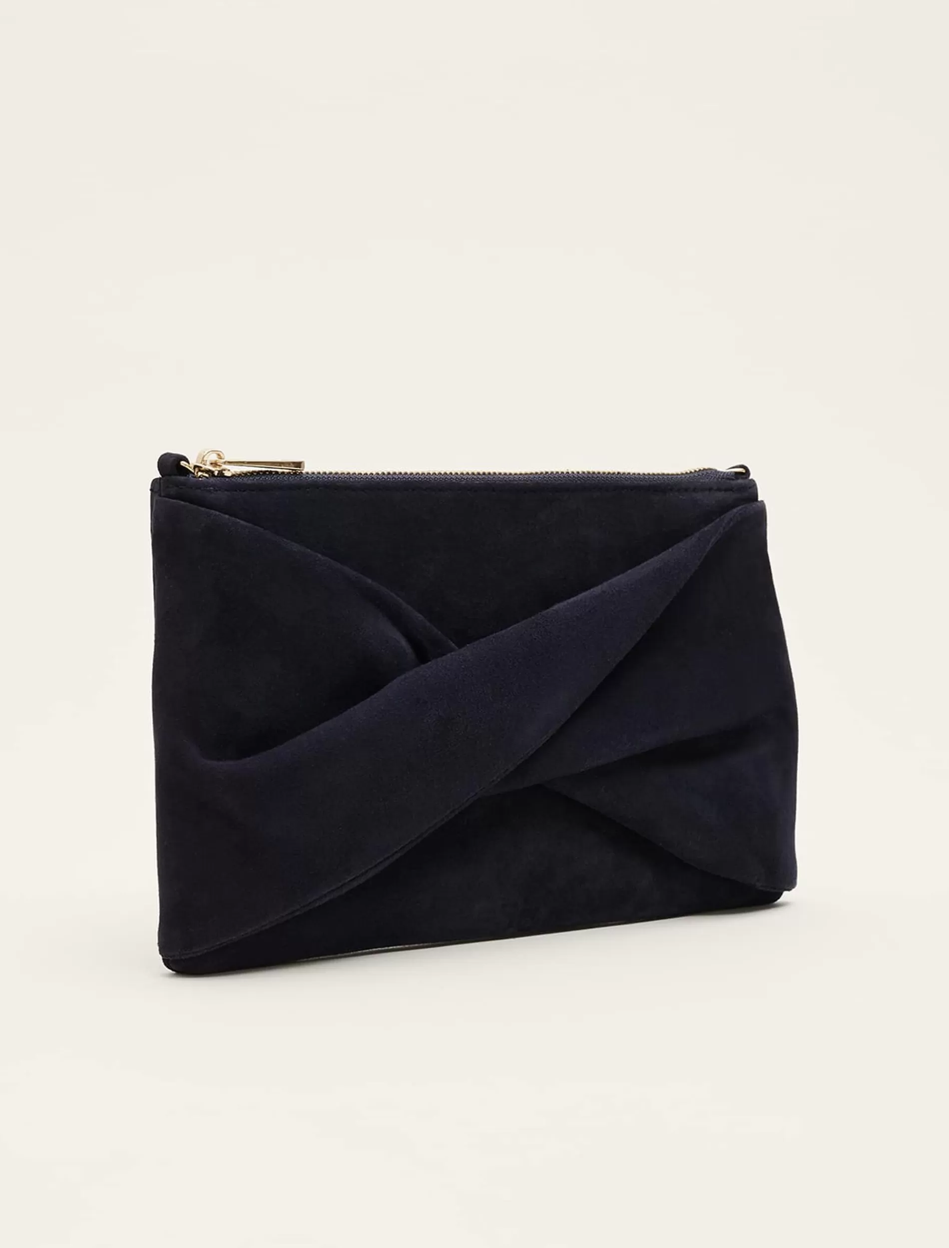 Phase Eight Twist Front Suede Clutch Bag Navy Best Sale