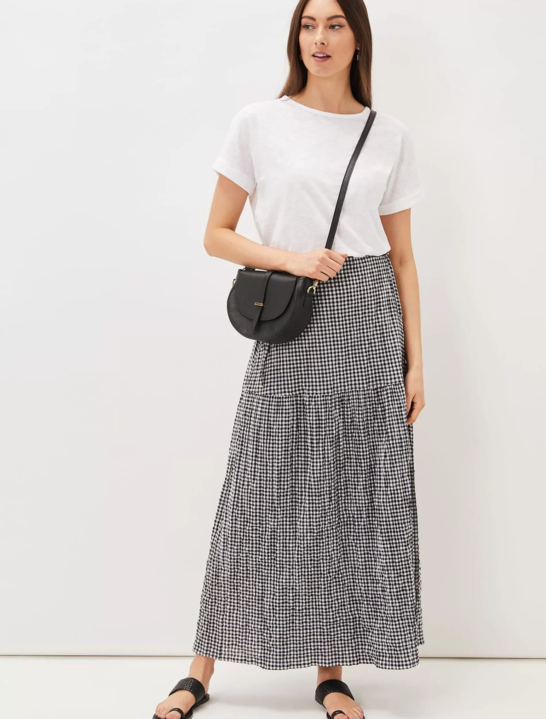 Phase Eight Tyrina Cotton Gingham Wrap Maxi Skirt Black/White New