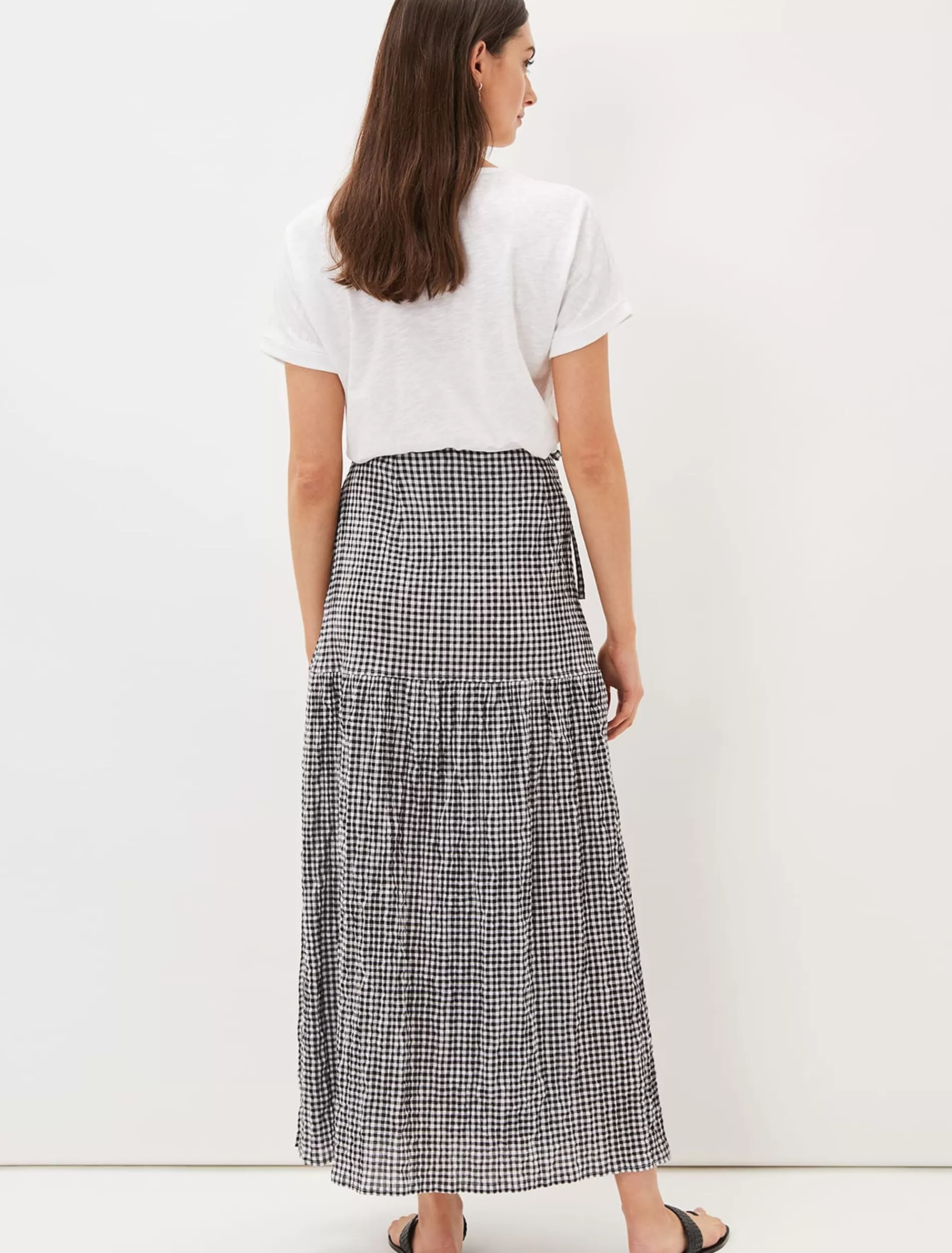 Phase Eight Tyrina Cotton Gingham Wrap Maxi Skirt Black/White New