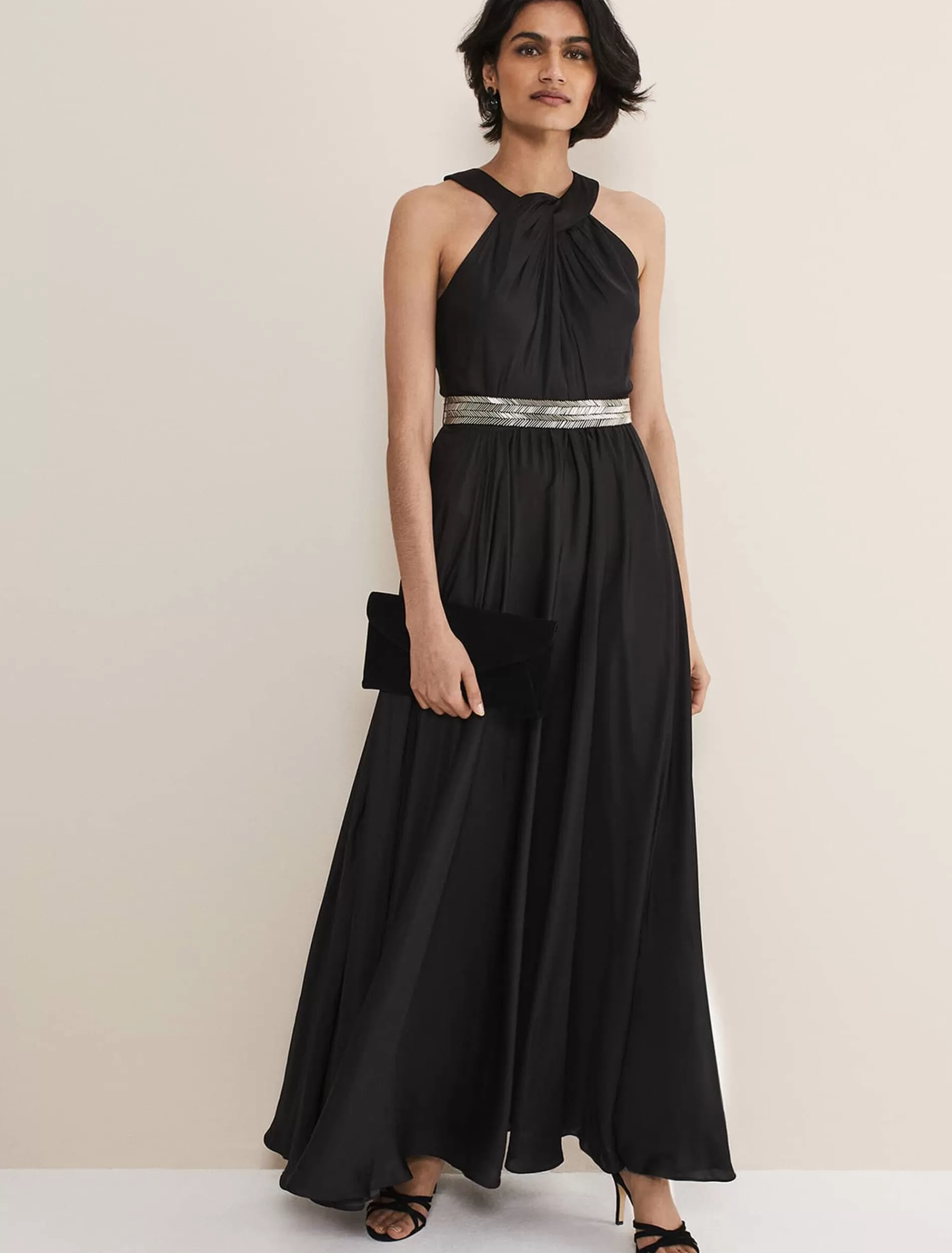 Phase Eight Vanessa Beaded Belt Maxi Dress Black Clearance