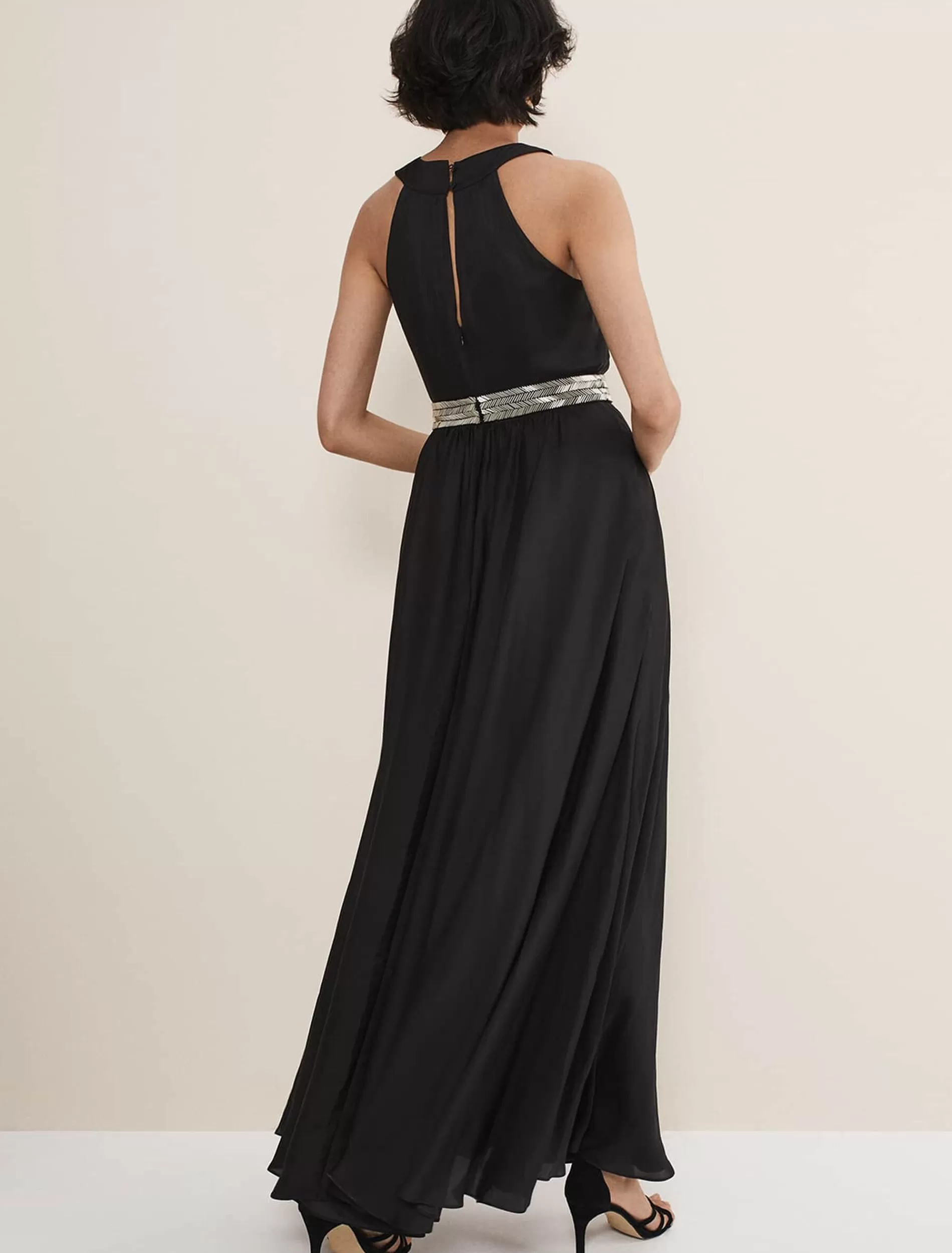 Phase Eight Vanessa Beaded Belt Maxi Dress Black Clearance