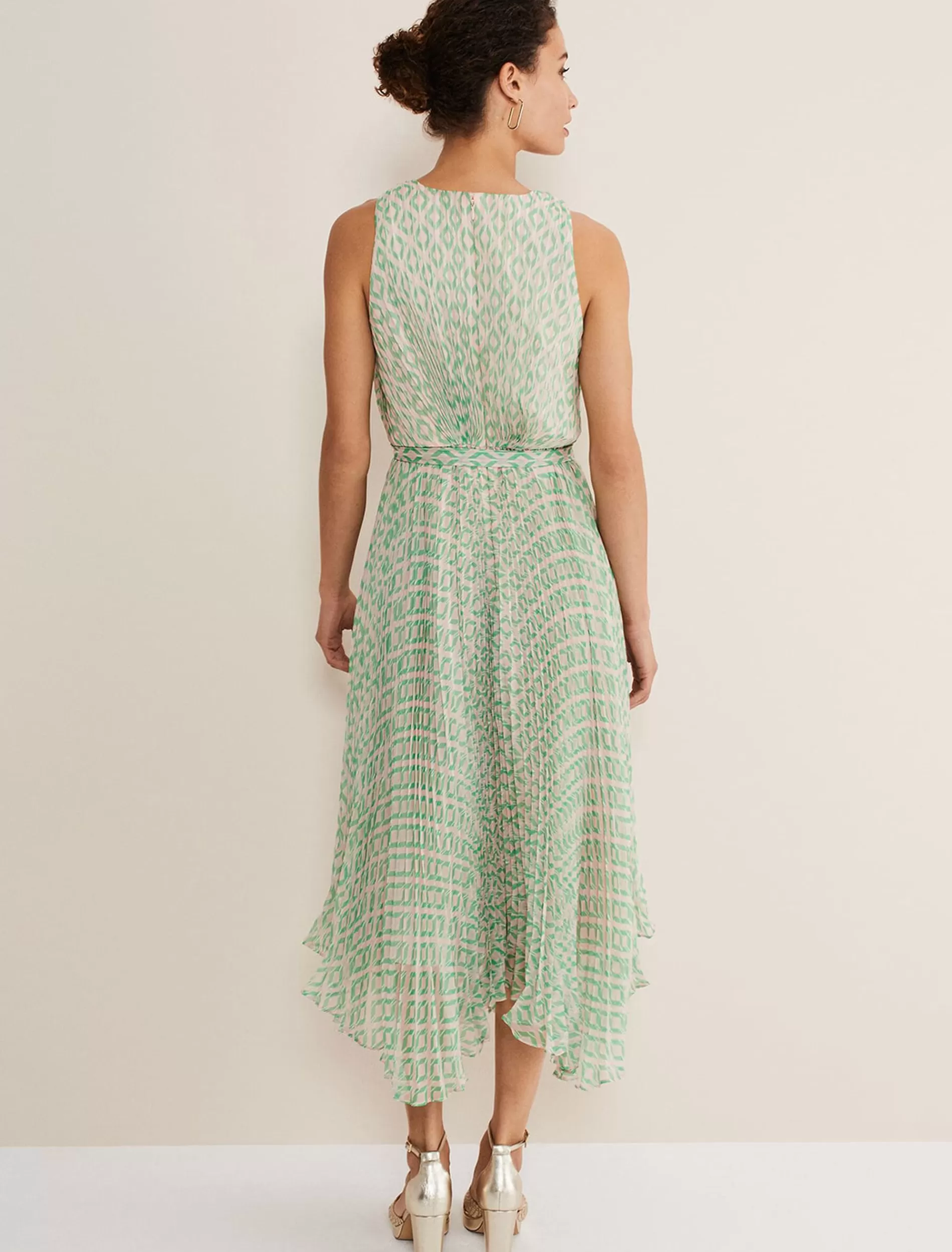 Phase Eight Vanya Pleated Sunray Dress Powder Pink/Green Outlet