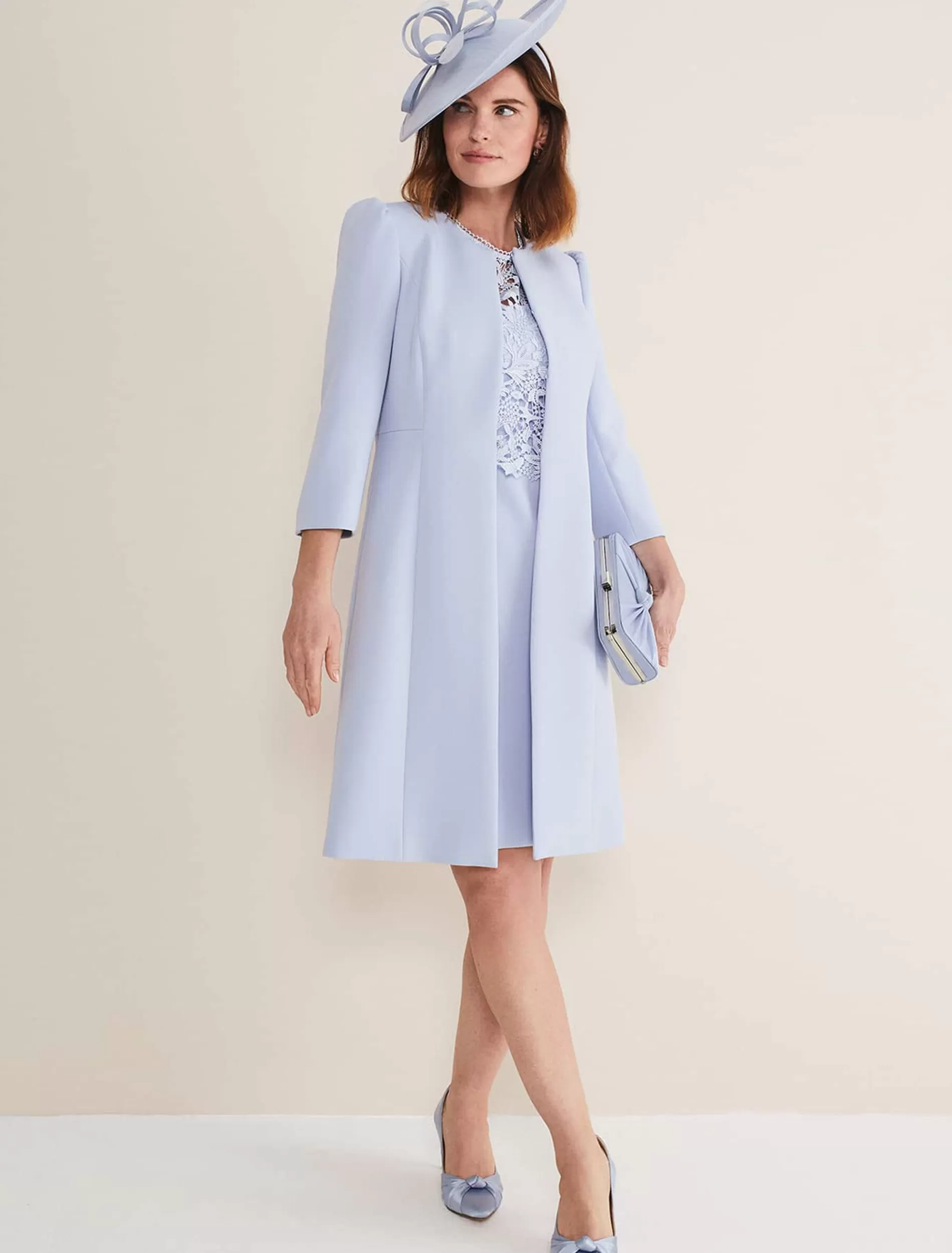 Phase Eight Venita Bow Long Jacket Light Cornflower Clearance