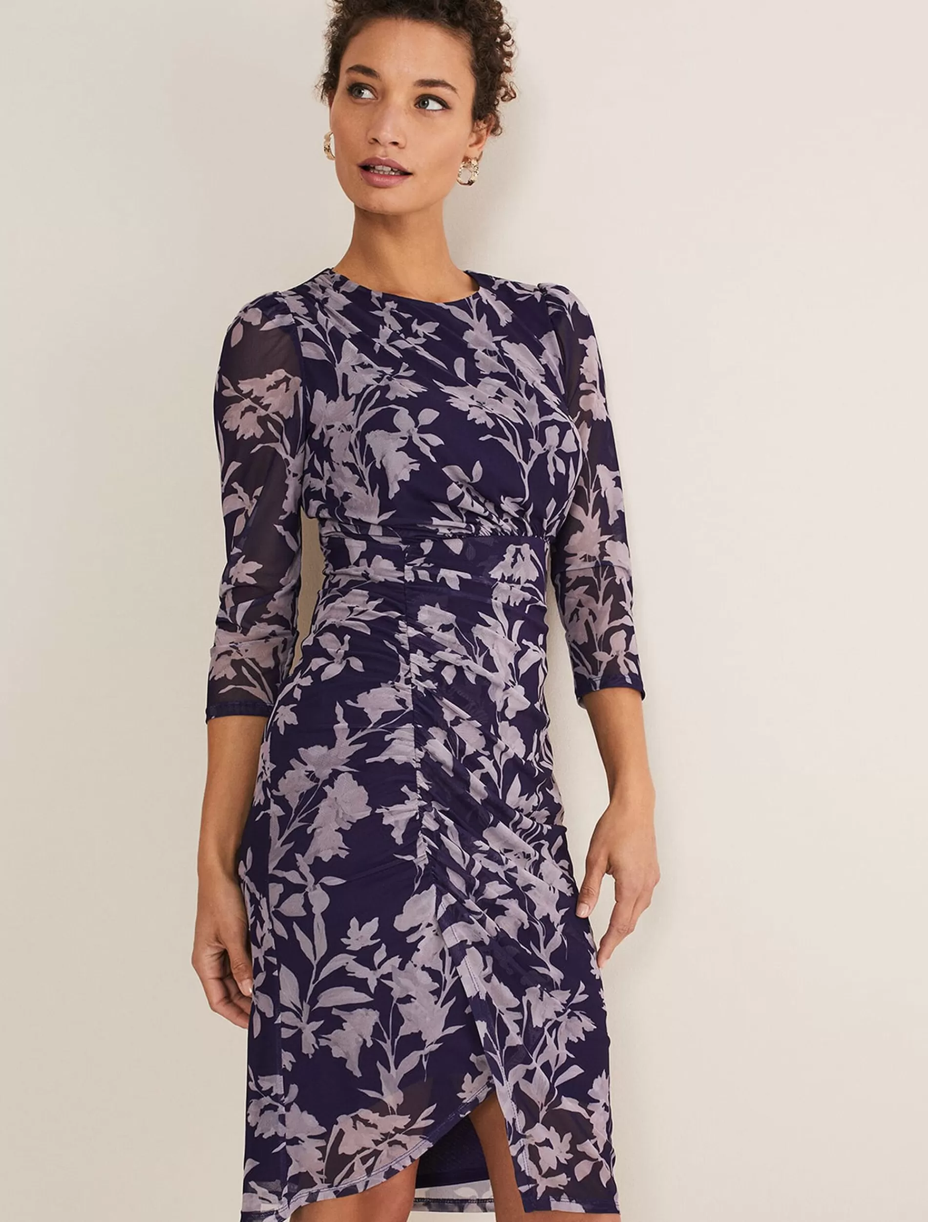 Phase Eight Vera Floral Midi Dress Latte/Navy Flash Sale