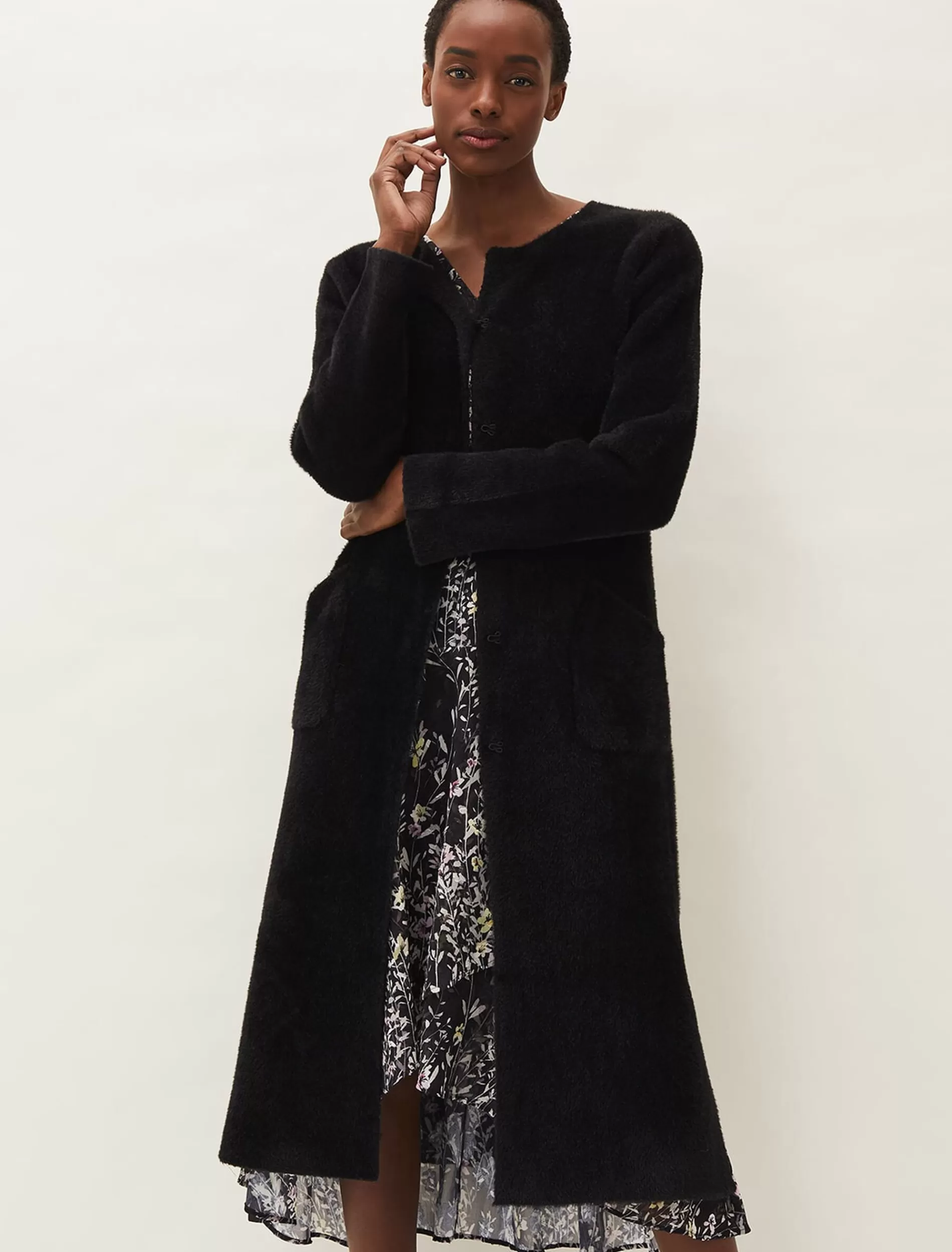 Phase Eight Vicki Fluffy Split Side Coat Black Discount