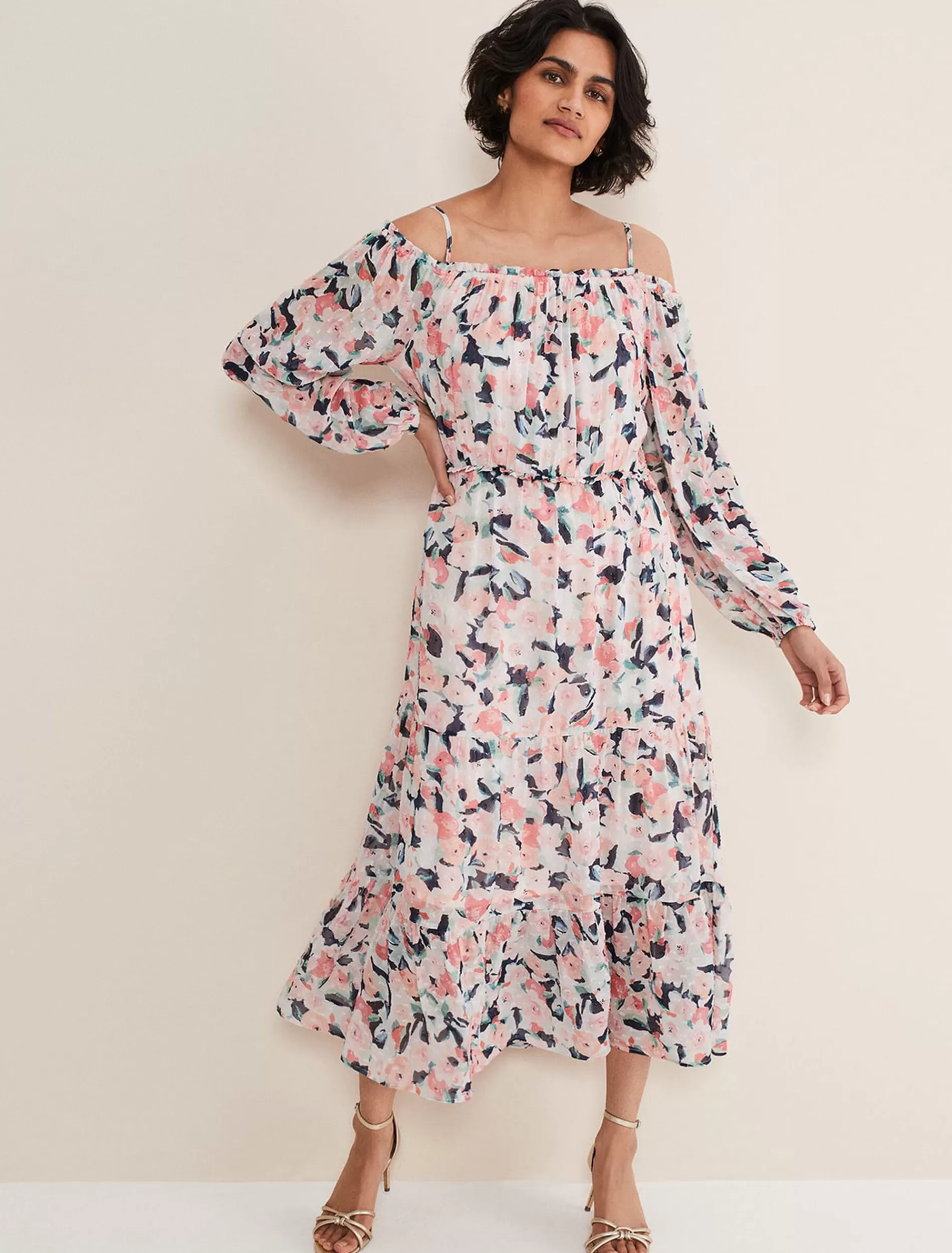 Phase Eight Vicky Off Shoulder Printed Dress Multi-Coloured Fashion