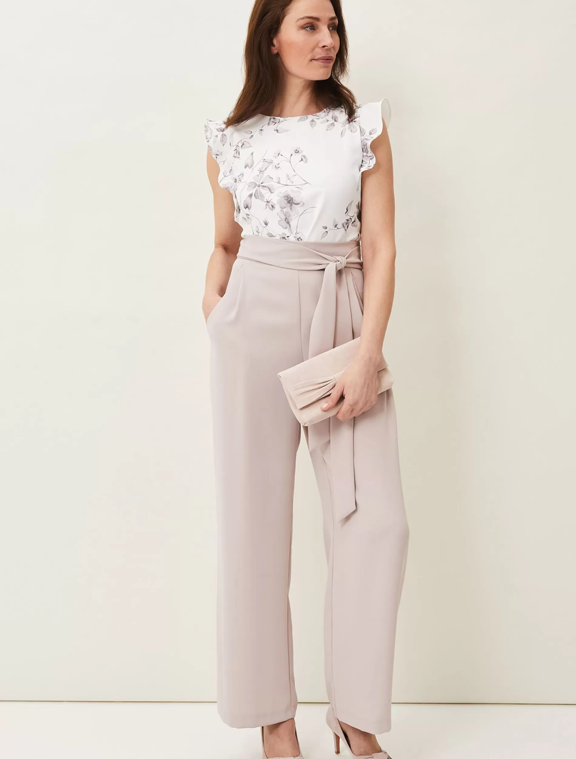 Phase Eight Victoriana Printed Jumpsuit Ivory/Taupe Store