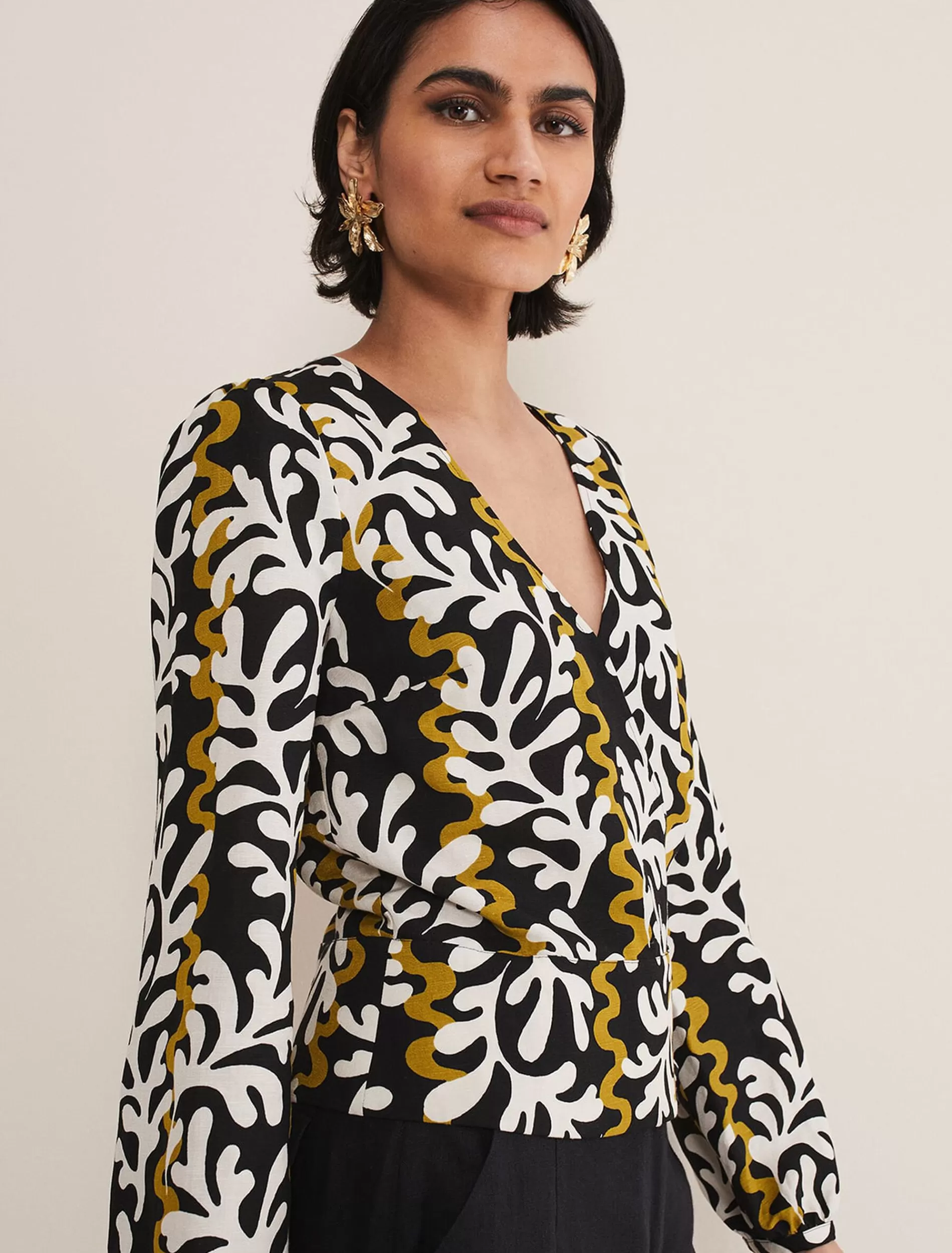 Phase Eight Vienna Linen Wrap Blouse Black/Multi Best