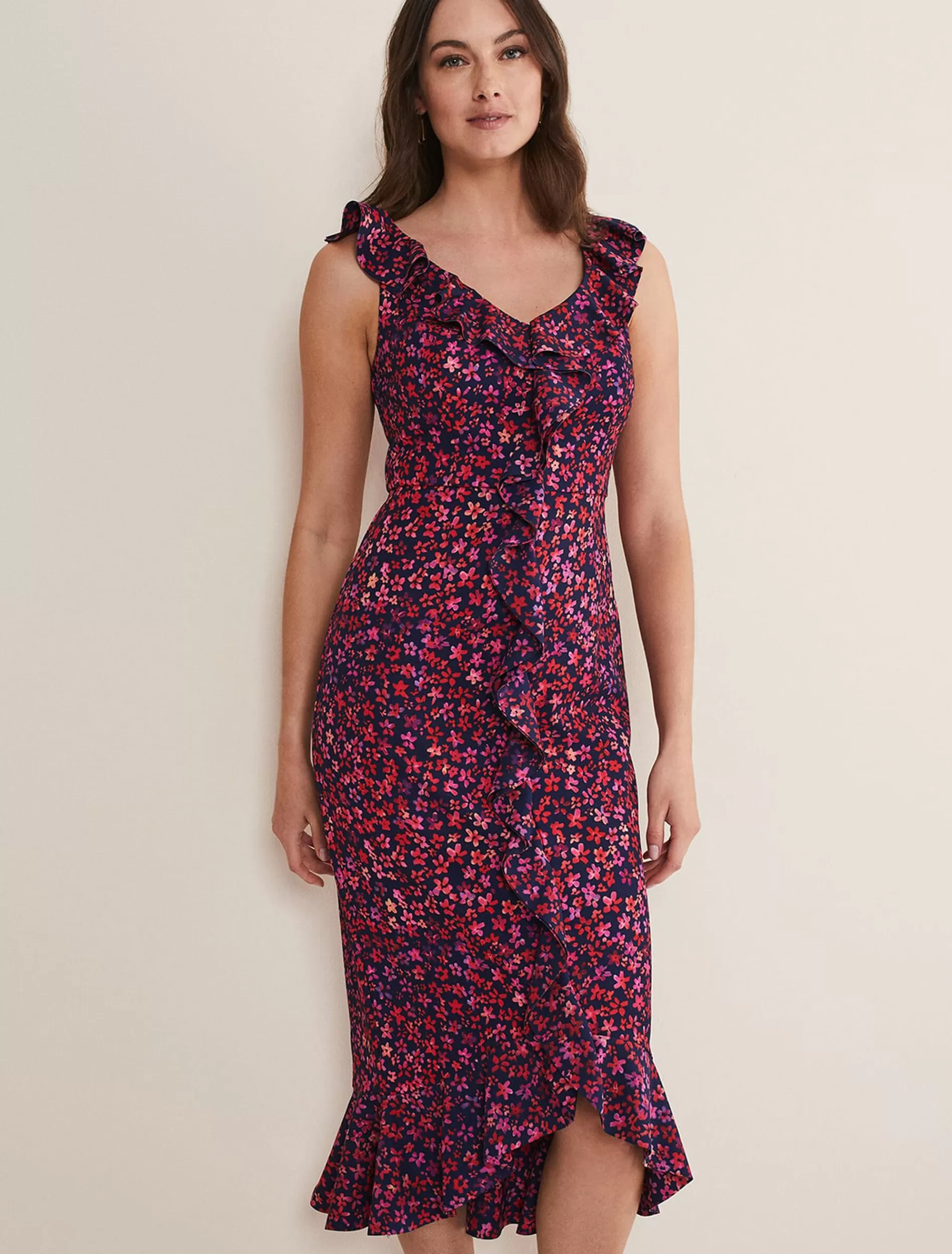 Phase Eight Viola Ditsy Frill Dress Navy/Multi Online