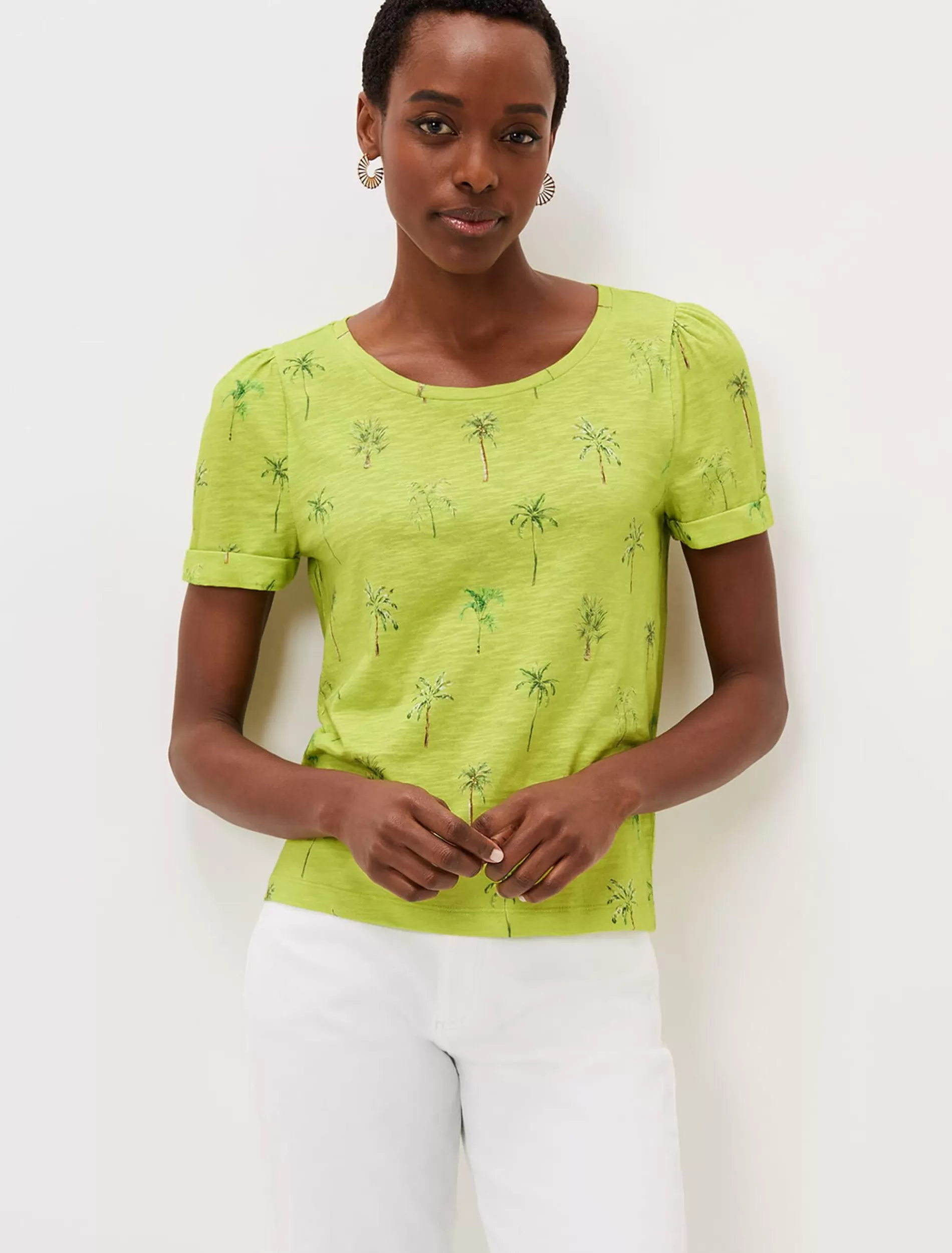 Phase Eight Violeta Cotton Palm Print Top Lime Discount