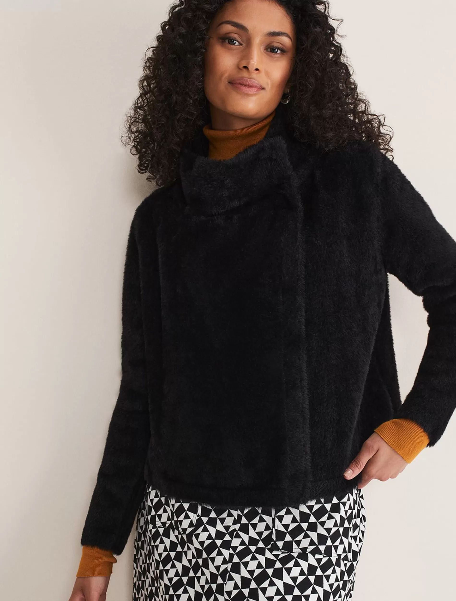 Phase Eight Vivenne Fluffy Short Knit Jacket Black Discount