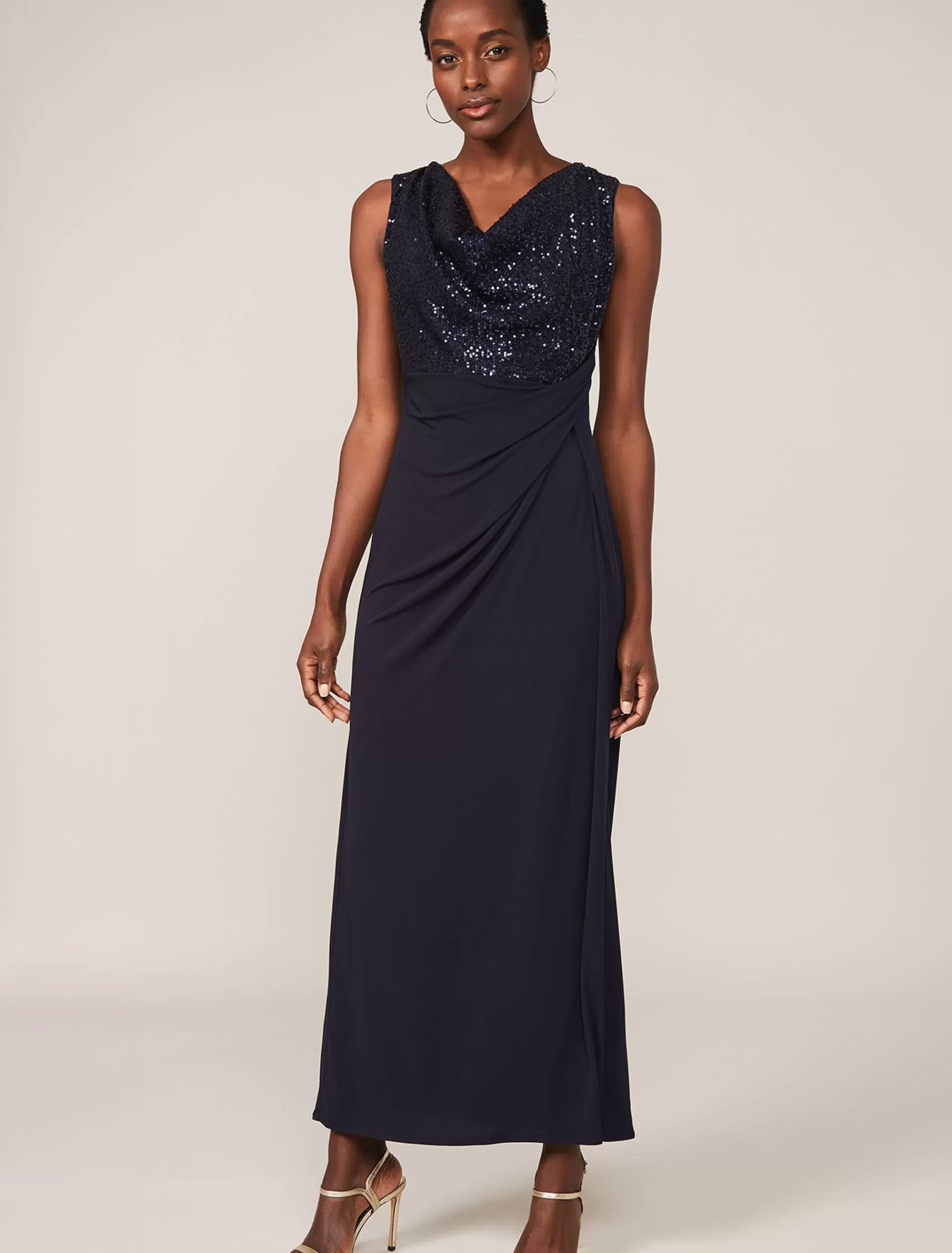 Phase Eight Wanda Sequin Cowl Maxi Dress Navy Cheap