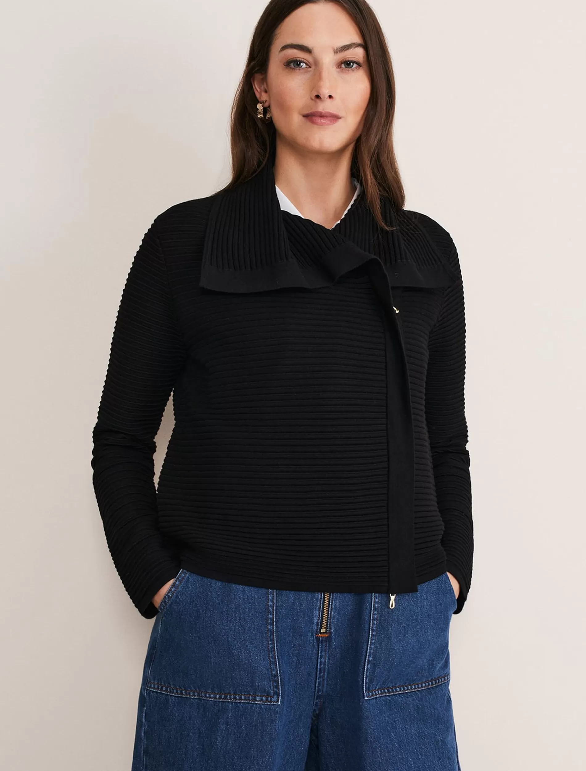 Phase Eight Wendy Ribbed Knit Jacket Black Sale