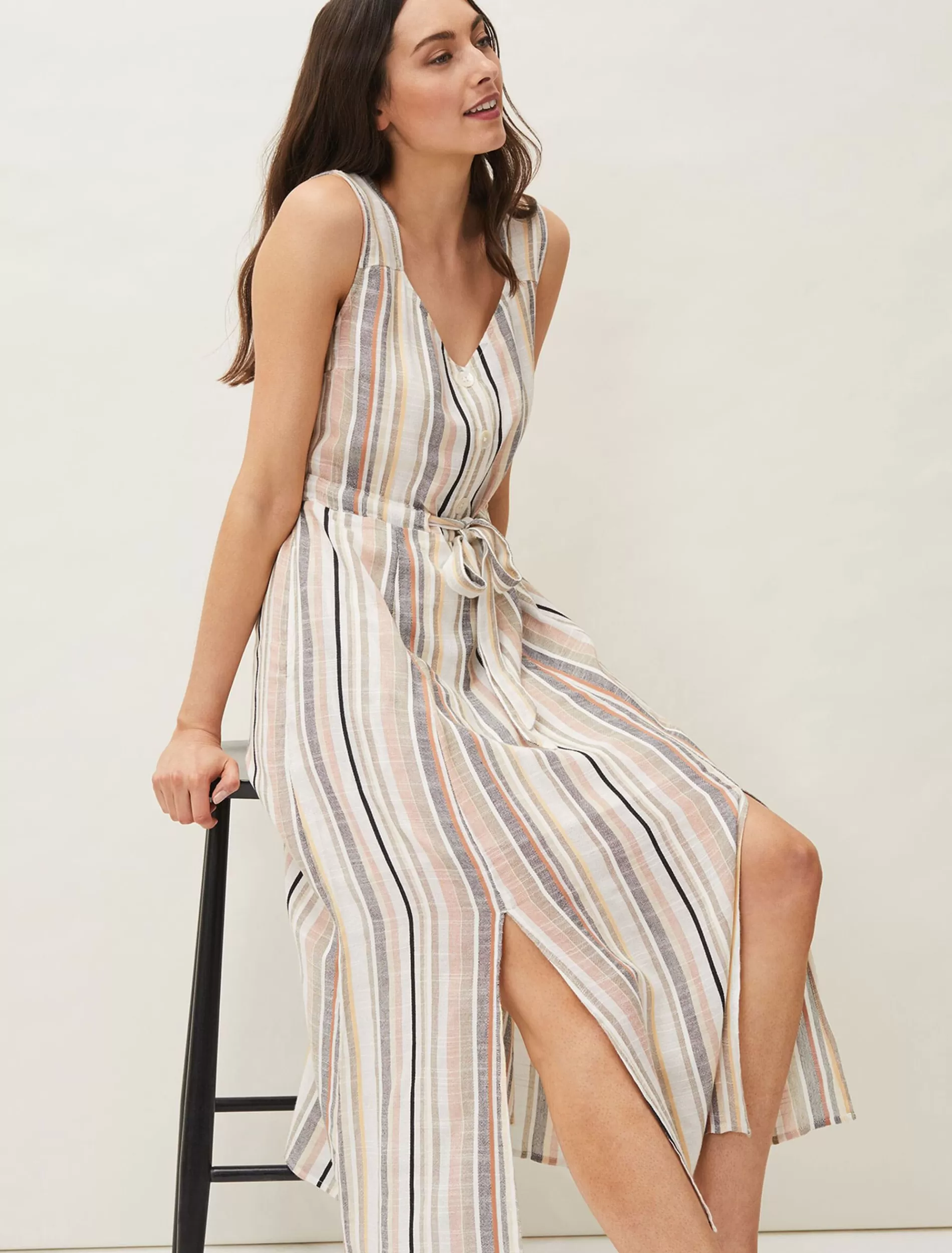 Phase Eight Whitney Stripe Sleeveless Midi Dress Ivory Best Sale