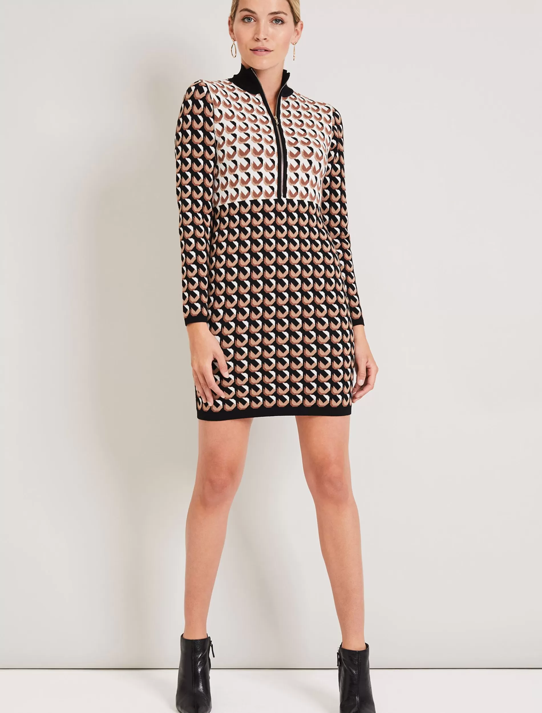 Phase Eight Willow Knitted Dress Camel Multi Hot