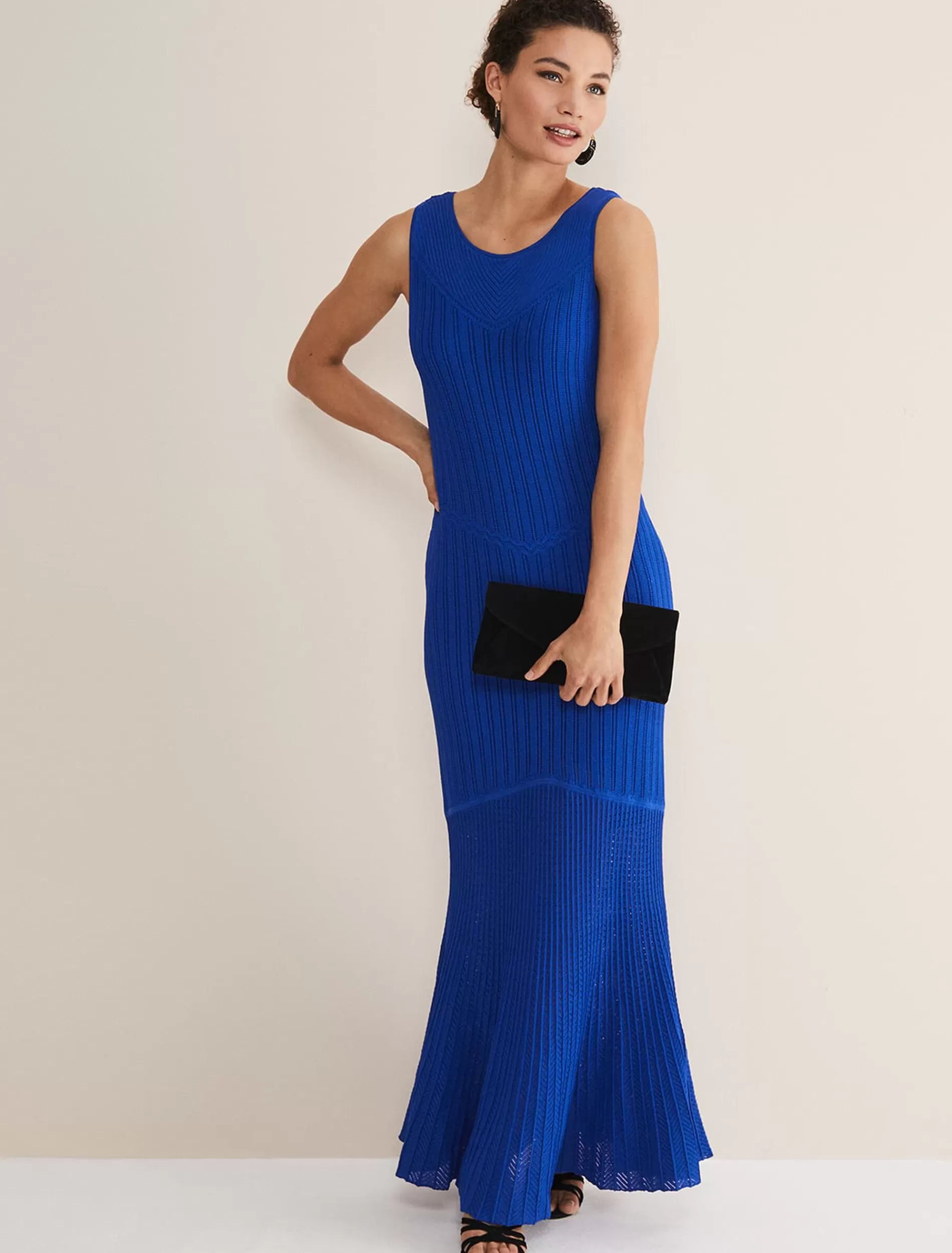 Phase Eight Willow Knitted Maxi Pointelle Dress Cobalt Cheap