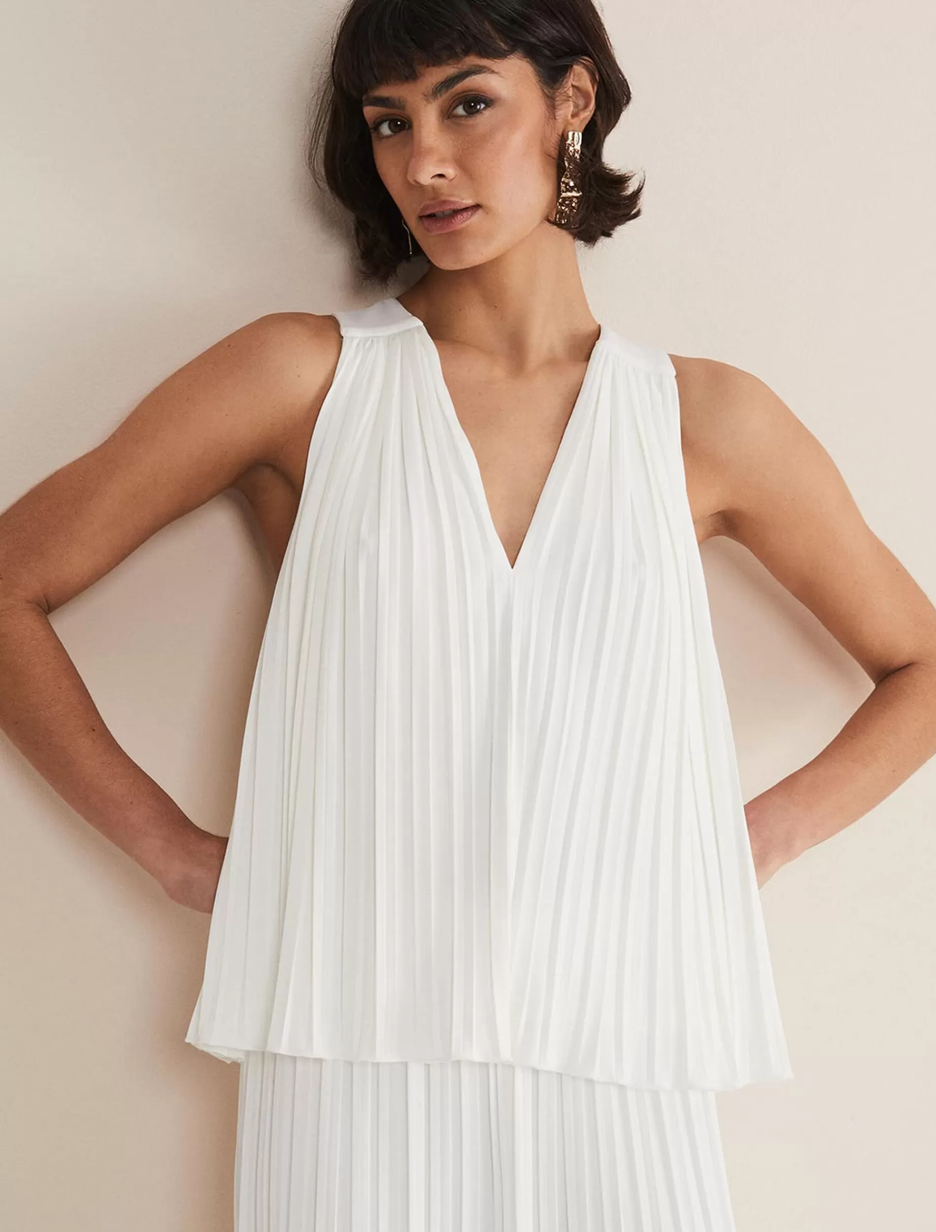 Phase Eight Winona Pleated Top Ivory Clearance