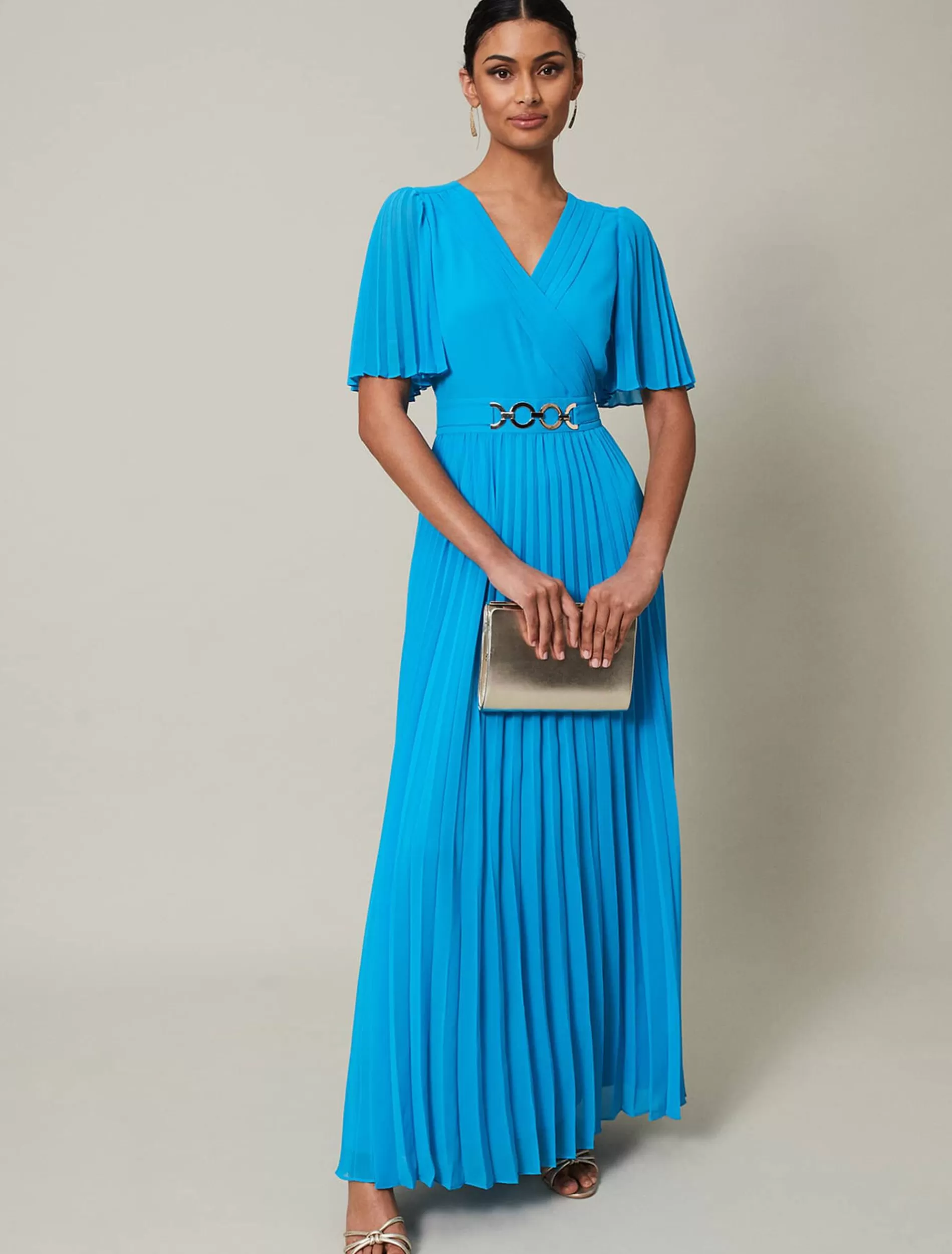 Phase Eight Yasmina Pleated Maxi Dress Aquamarine Outlet