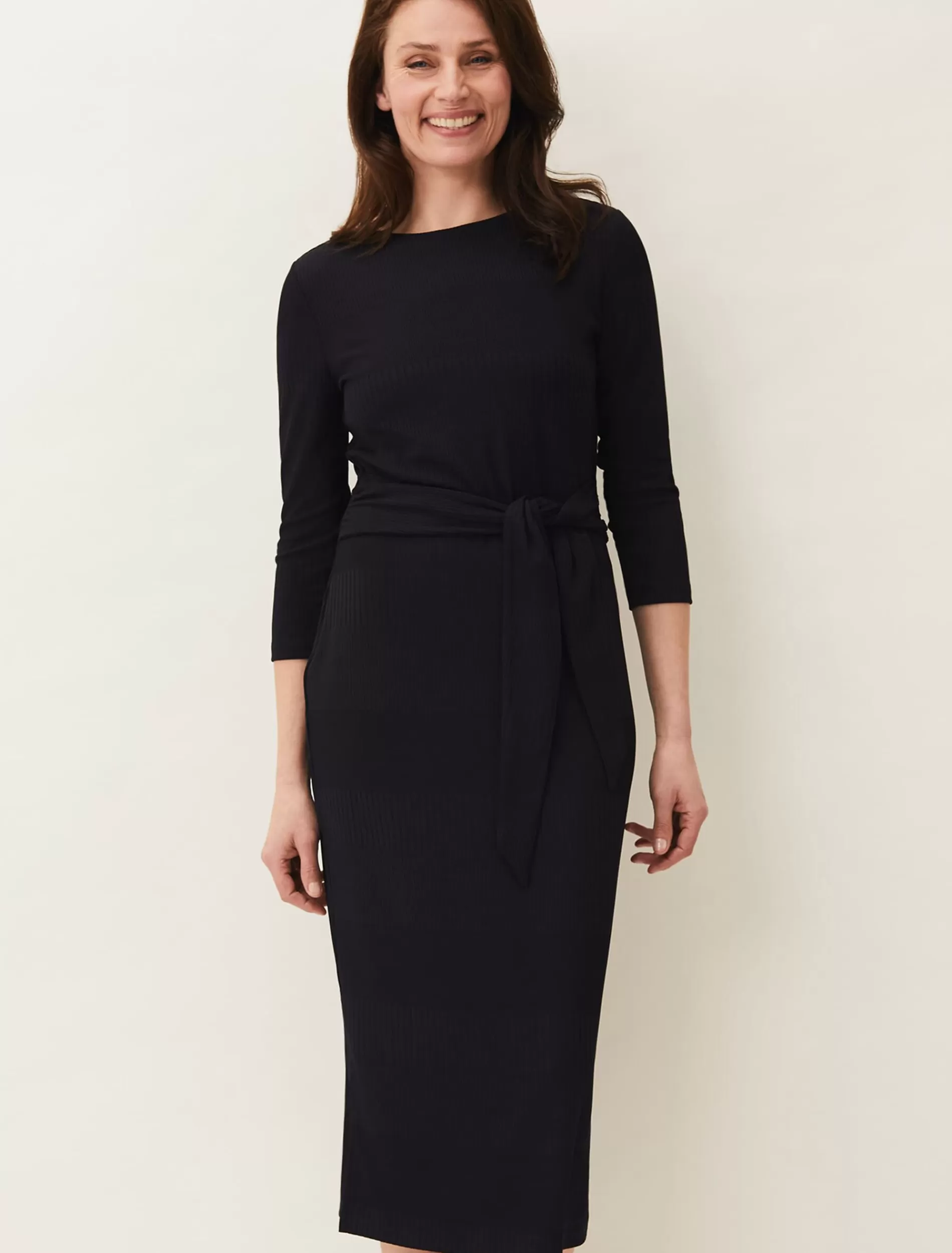 Phase Eight Yazmina Long Sleeve Ribbed Dress Navy Cheap