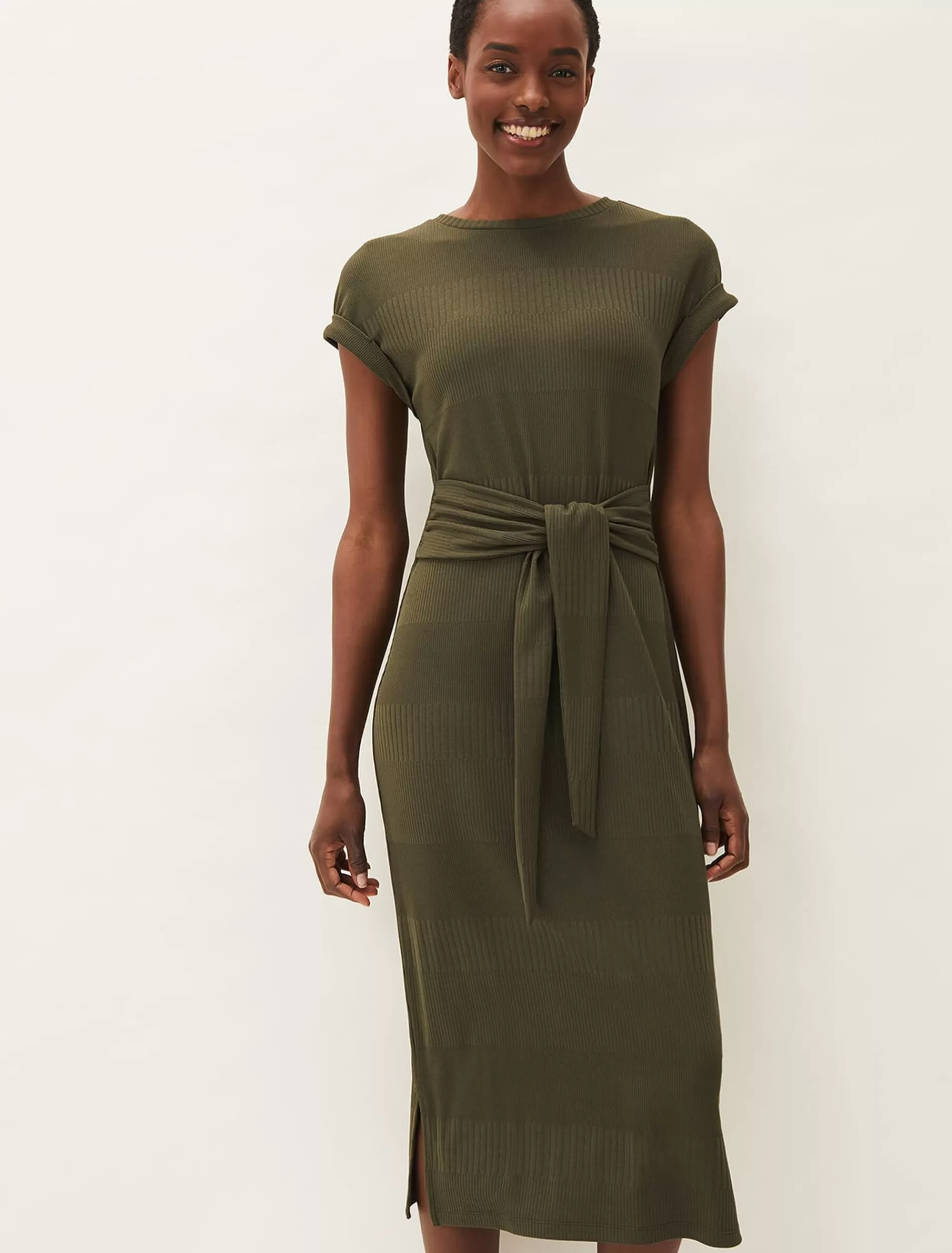 Phase Eight Yazmina Ribbed Jersey Midi Dress Khaki Shop
