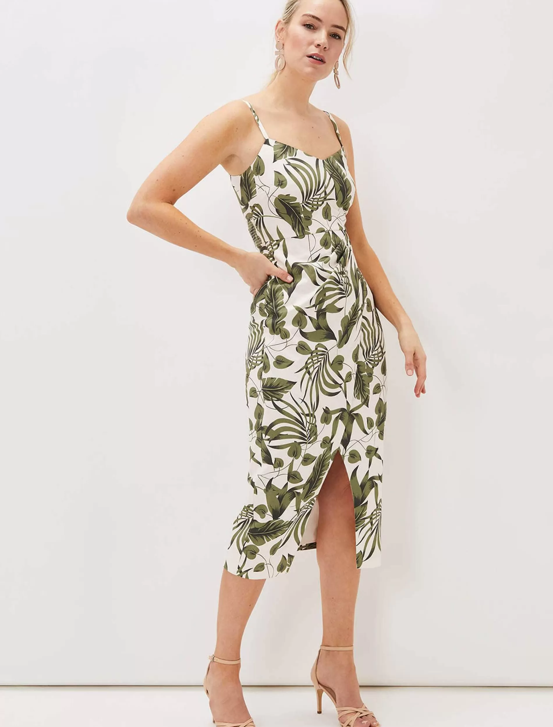 Phase Eight Yolanta Cotton Palm Print Midi Dress Ivory/Multi Outlet