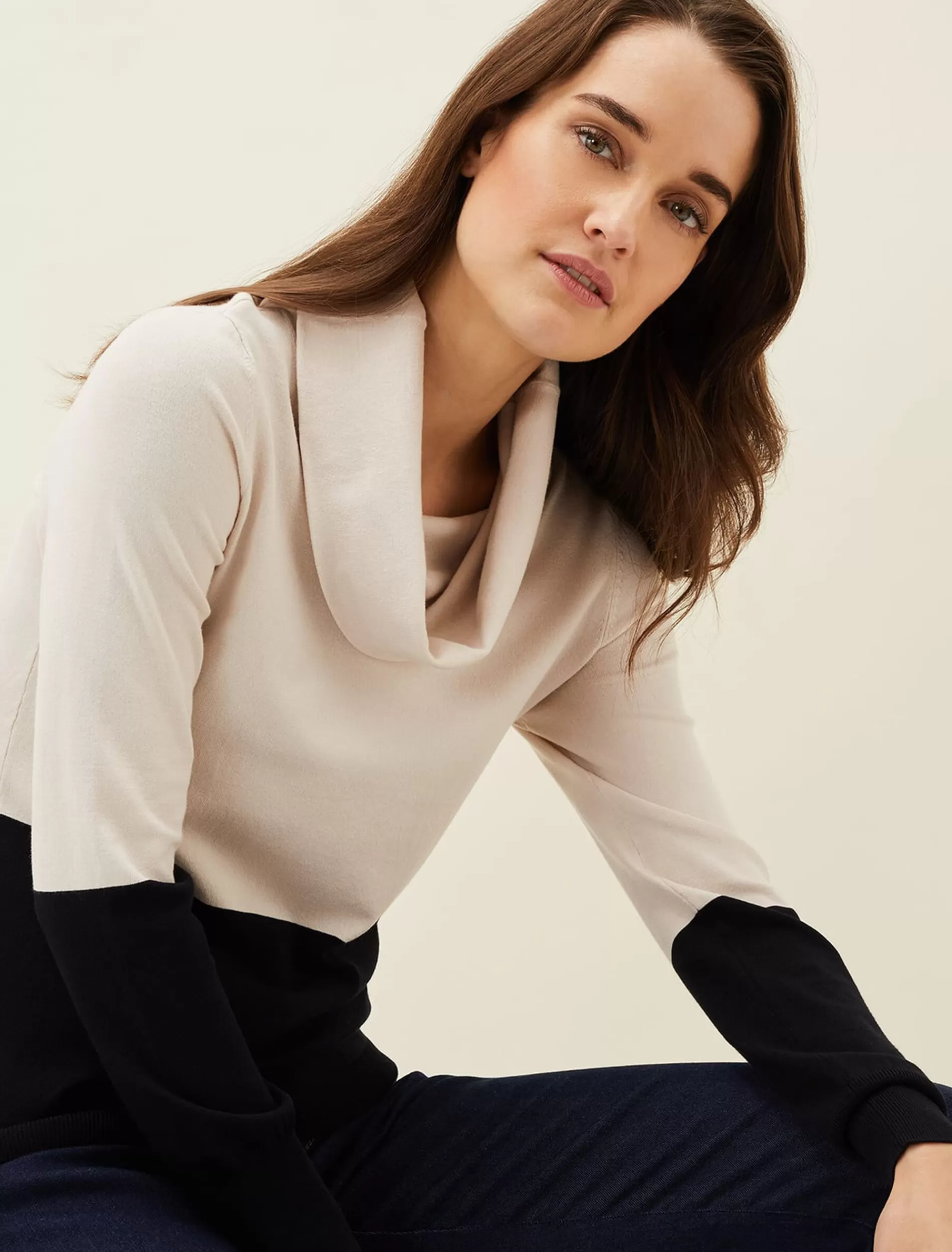 Phase Eight Zasha Colourblock Cowl Neck Jumper Midnight/Stone Cheap