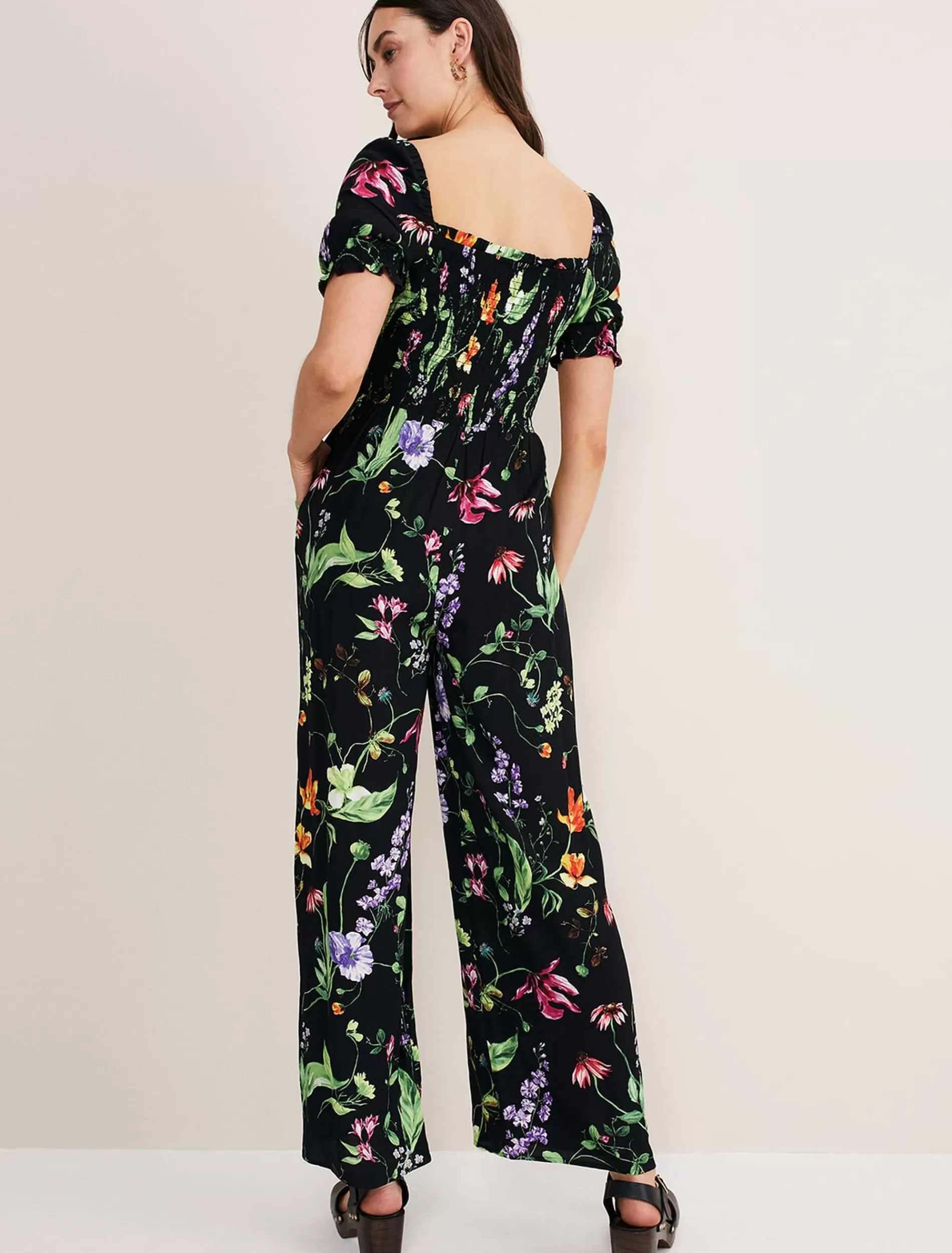 Phase Eight Zaylah Floral Shirred Waist Jumpsuit Black Clearance