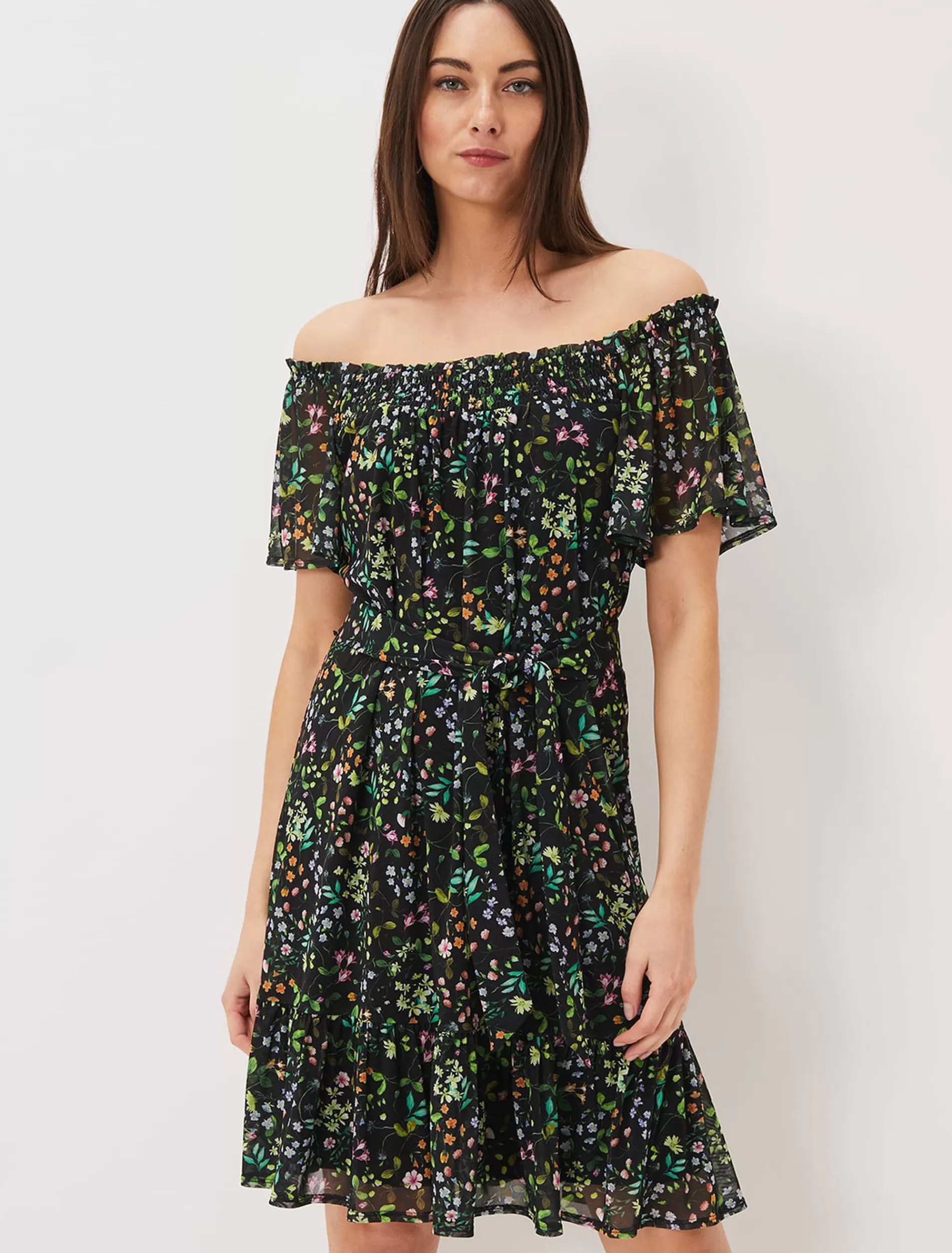 Phase Eight Zaylah Shirred Floral Mesh Dress Black/Multi Fashion