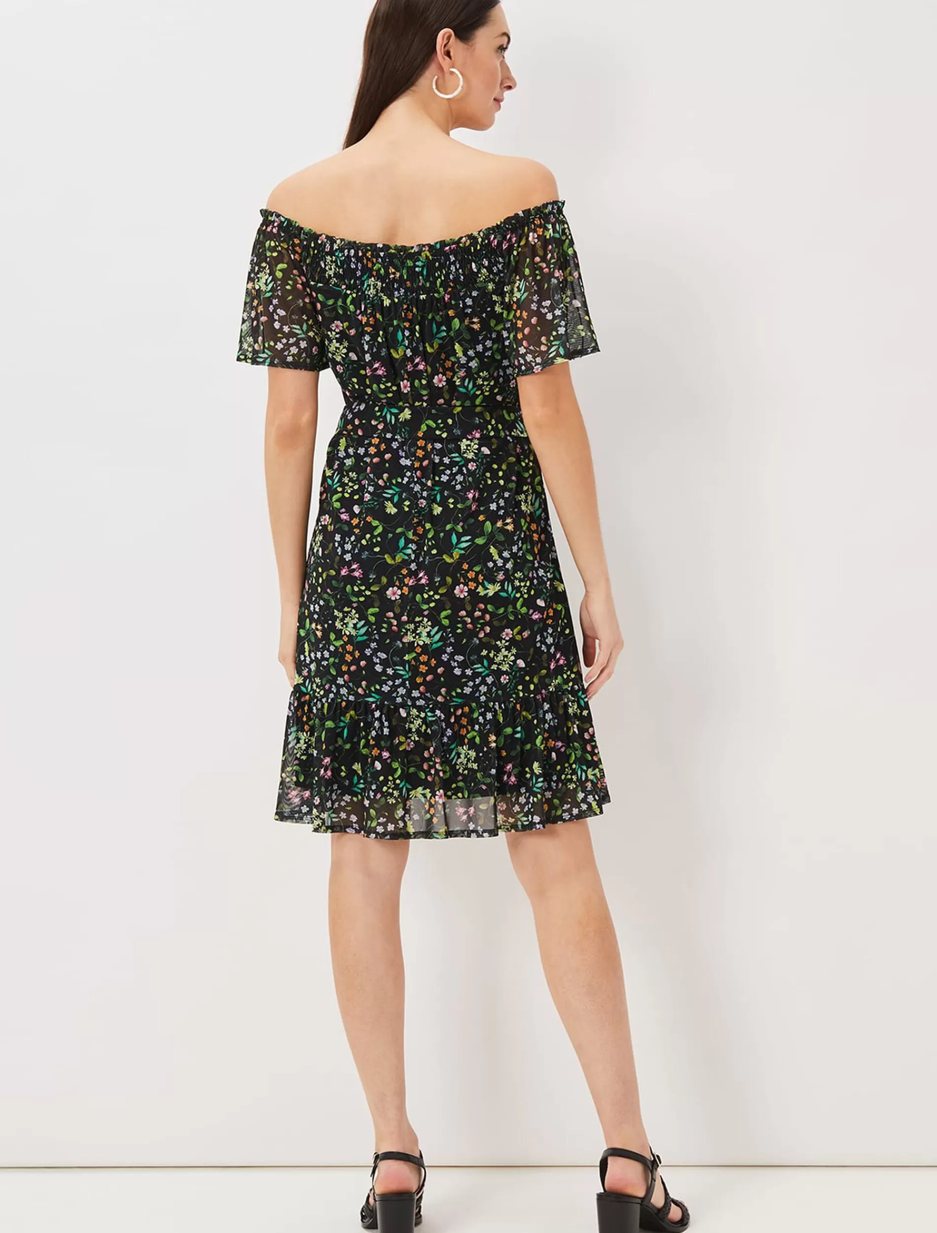 Phase Eight Zaylah Shirred Floral Mesh Dress Black/Multi Fashion