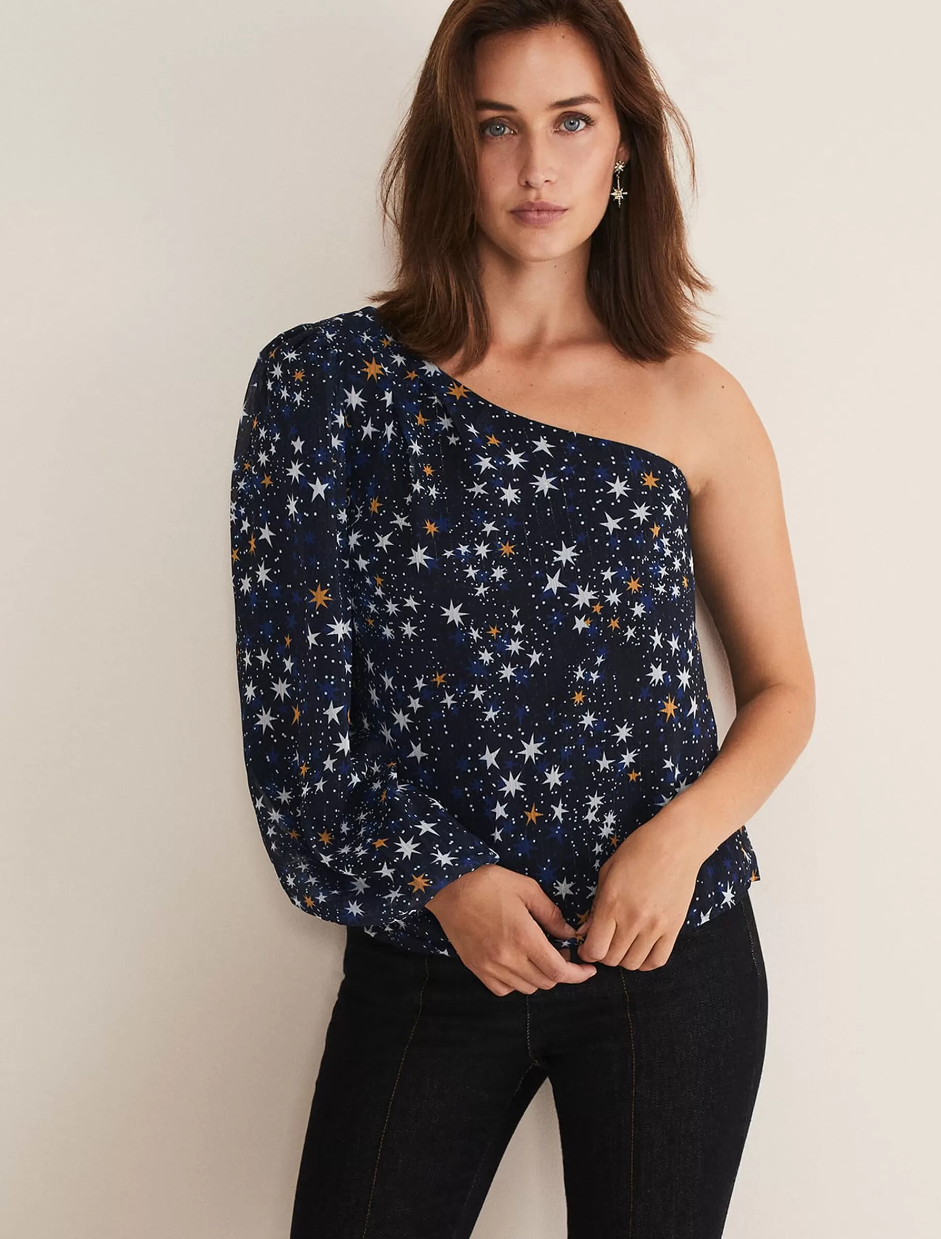 Phase Eight Zeba Star One Shoulder Blouse Navy Discount