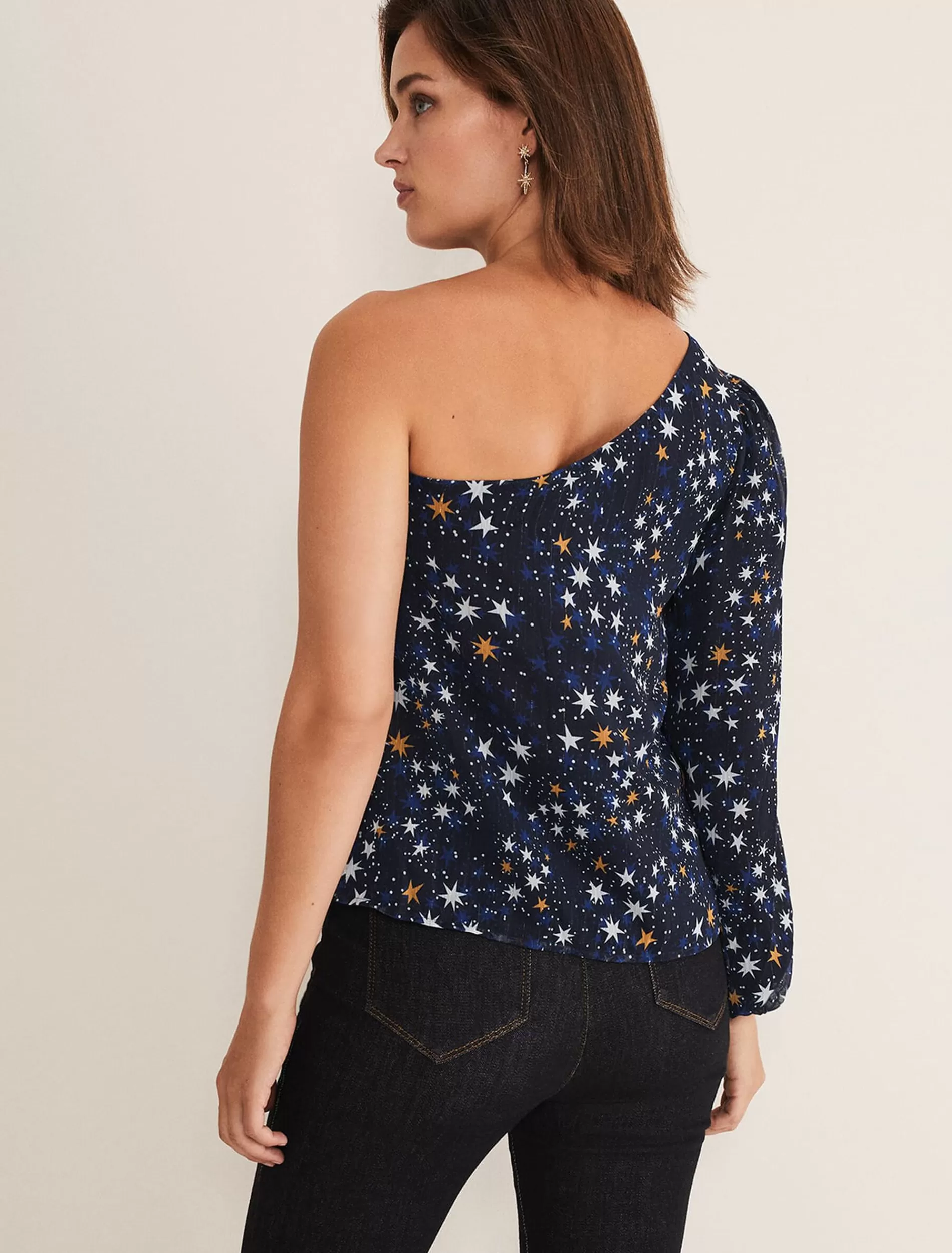 Phase Eight Zeba Star One Shoulder Blouse Navy Discount