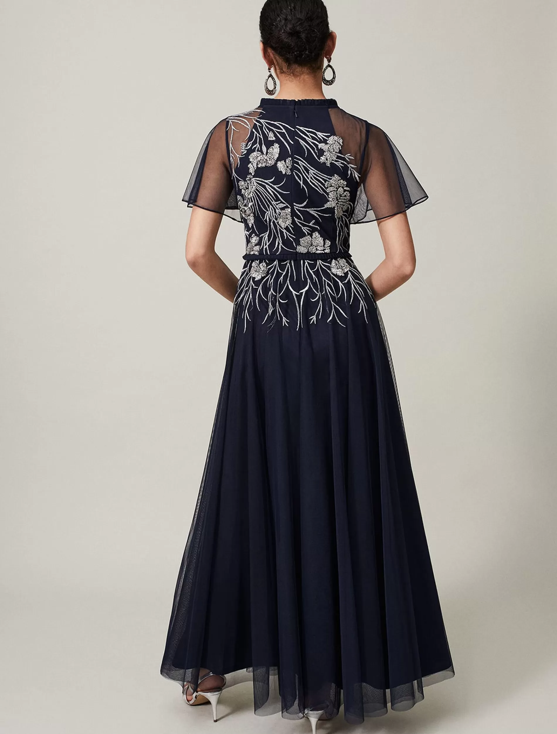 Phase Eight Zena Beaded Tulle Maxi Dress Navy/Silver Store