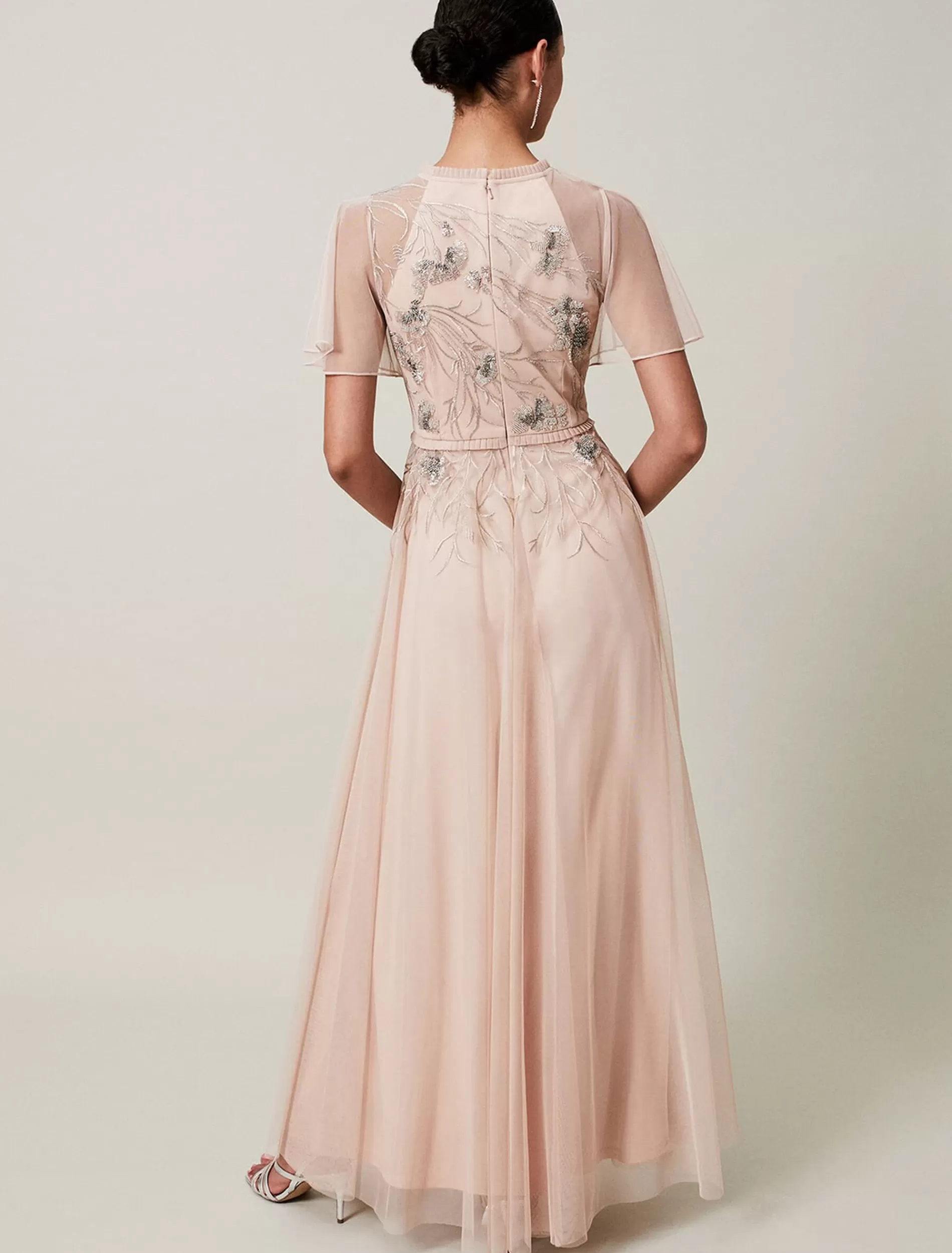 Phase Eight Zena Beaded Tulle Maxi Dress Pale Pink/Silver Cheap
