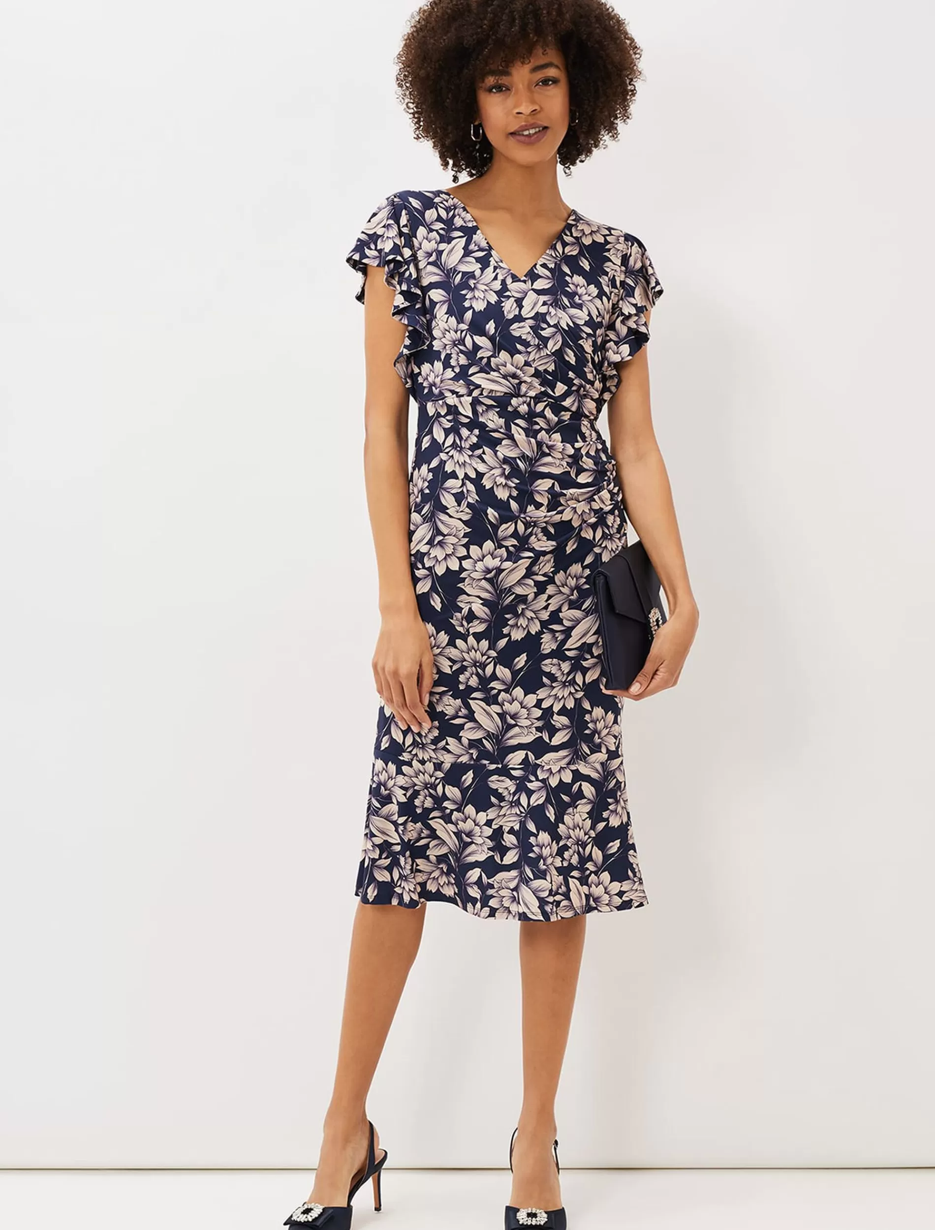 Phase Eight Zendaya Floral Jersey Dress Perussian Blue/Cameo Hot
