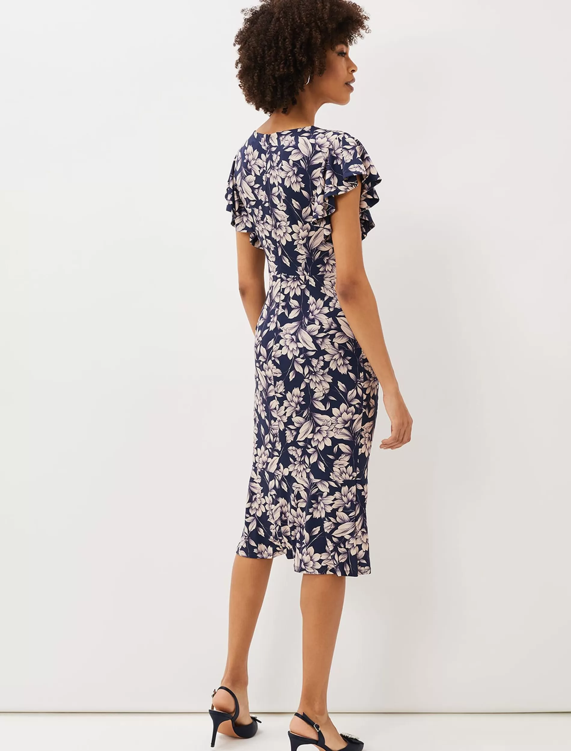 Phase Eight Zendaya Floral Jersey Dress Perussian Blue/Cameo Hot
