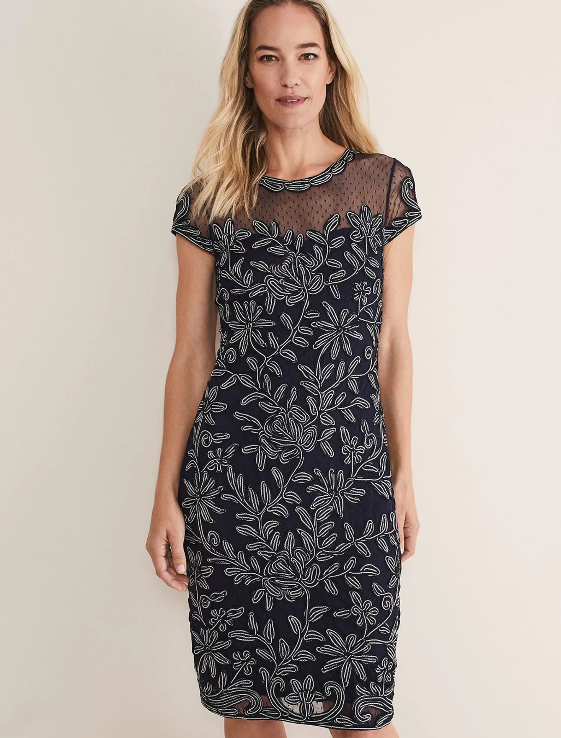Phase Eight Zila Tapework Dress Navy/Ivory Fashion