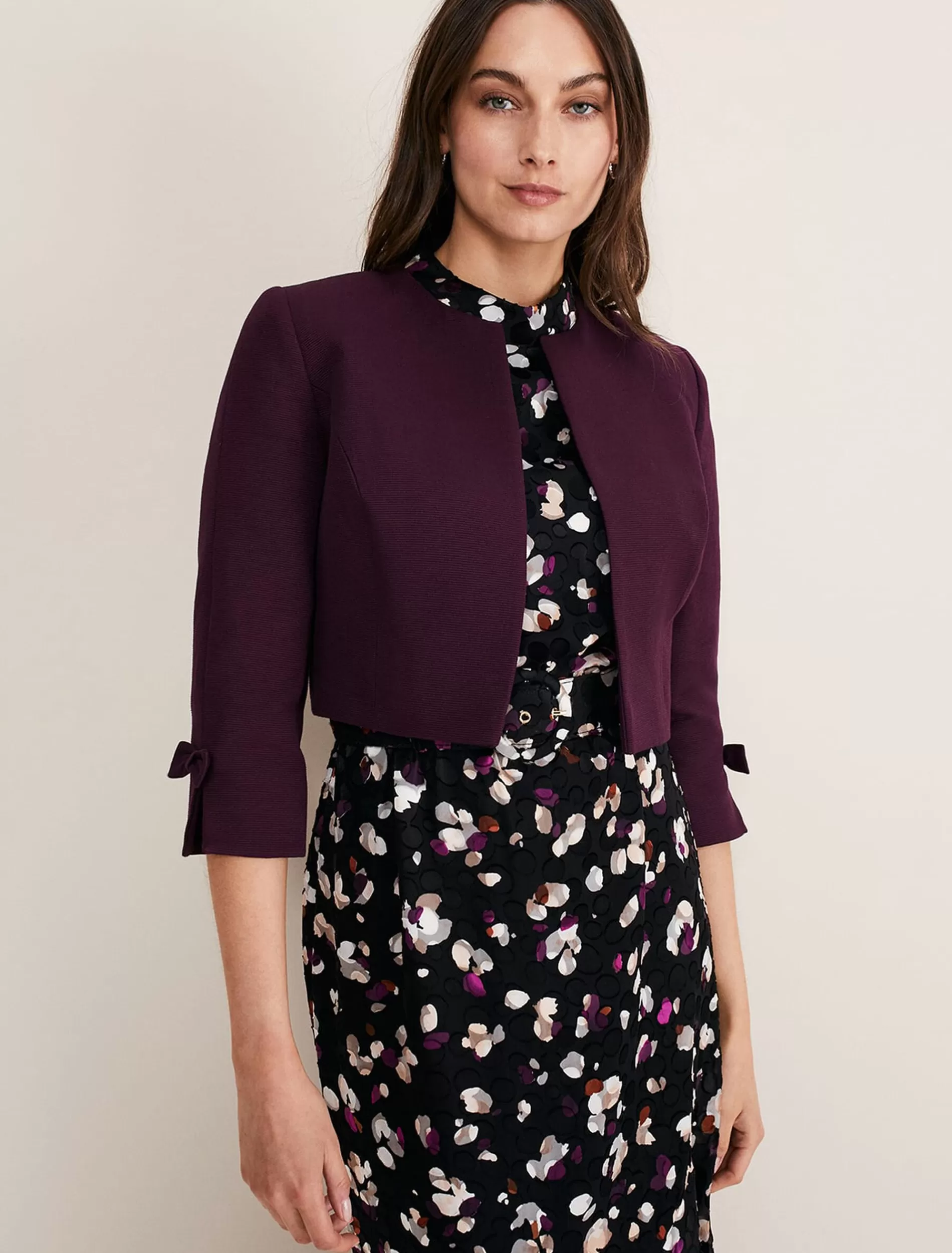 Phase Eight Zoelle Bow Detail Jacket Aubergine Fashion