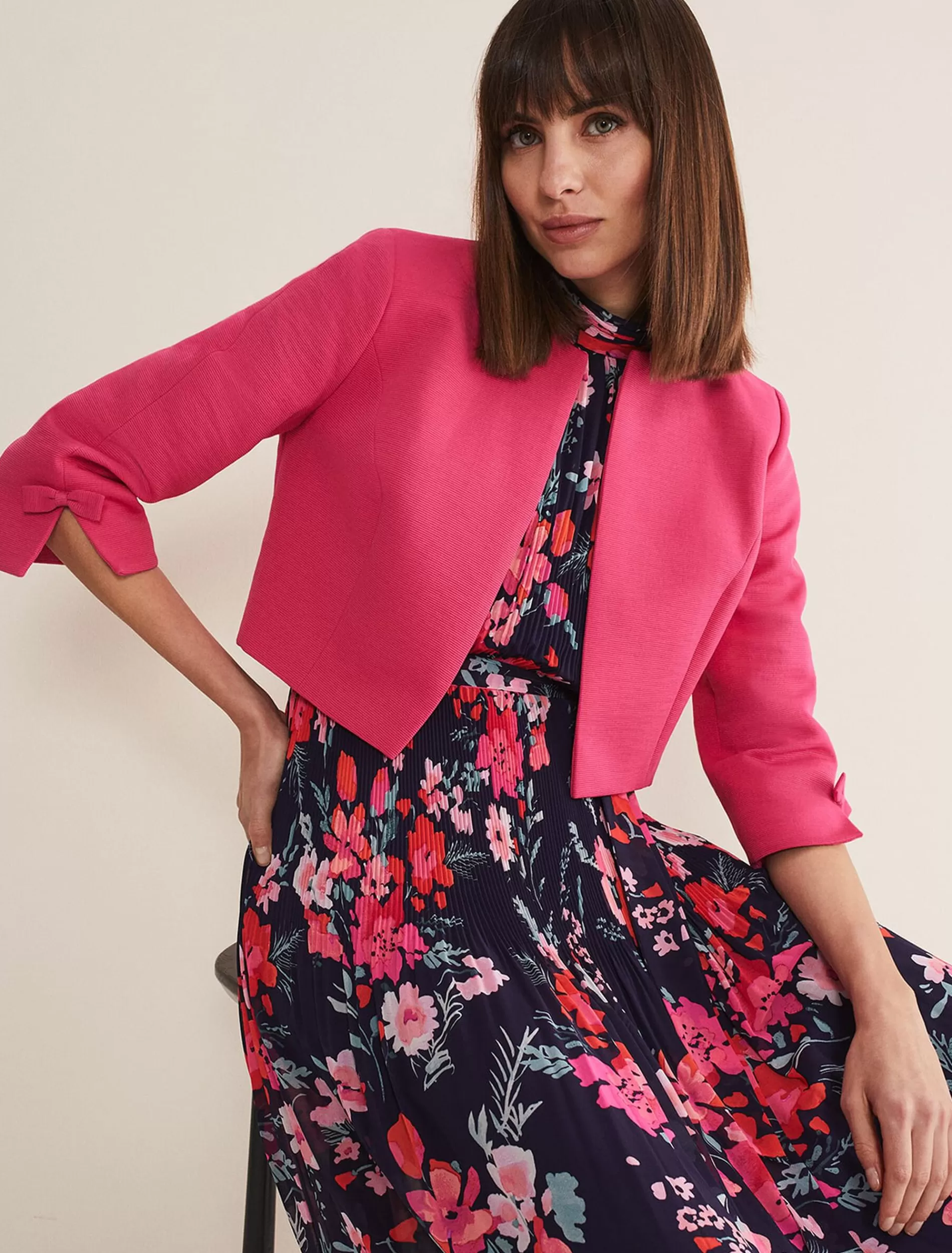 Phase Eight Zoelle Bow Detail Jacket Neon Pink Hot