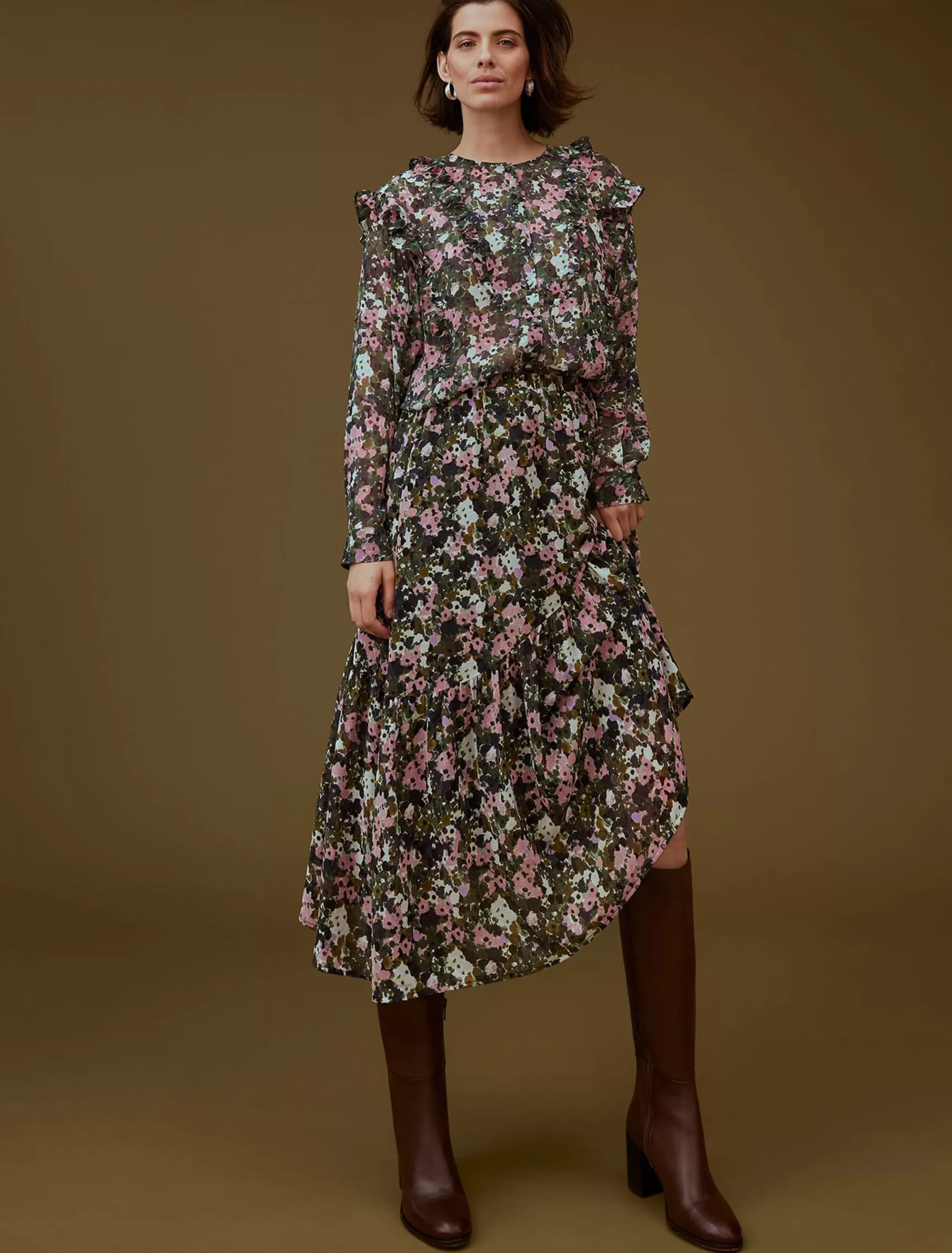 Phase Eight Zowena Floral Tiered Midi Skirt Multi-Coloured Sale