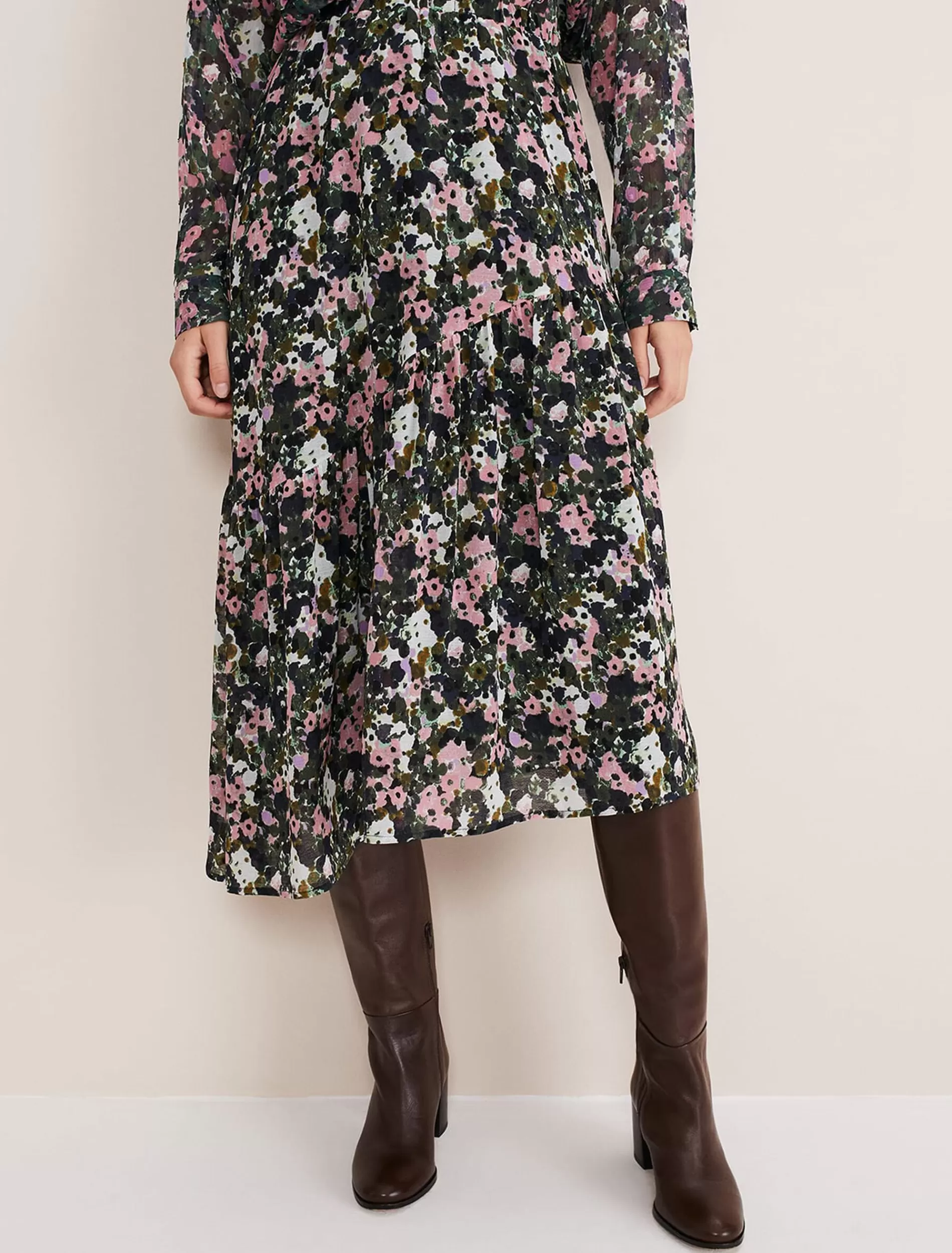 Phase Eight Zowena Floral Tiered Midi Skirt Multi-Coloured Sale